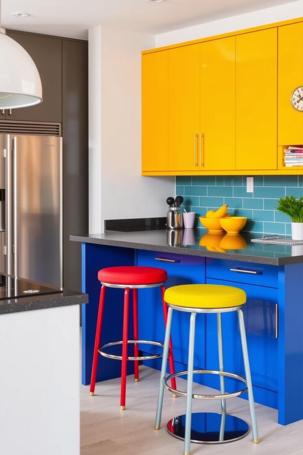 A charming apartment kitchen with vintage accents that evoke a sense of character. The cabinetry features distressed wood finishes and antique brass hardware, complemented by a farmhouse sink and a retro-style refrigerator. The backsplash consists of colorful patterned tiles that add a playful touch. A reclaimed wood dining table is set against a wall adorned with vintage kitchenware, creating a warm and inviting atmosphere.