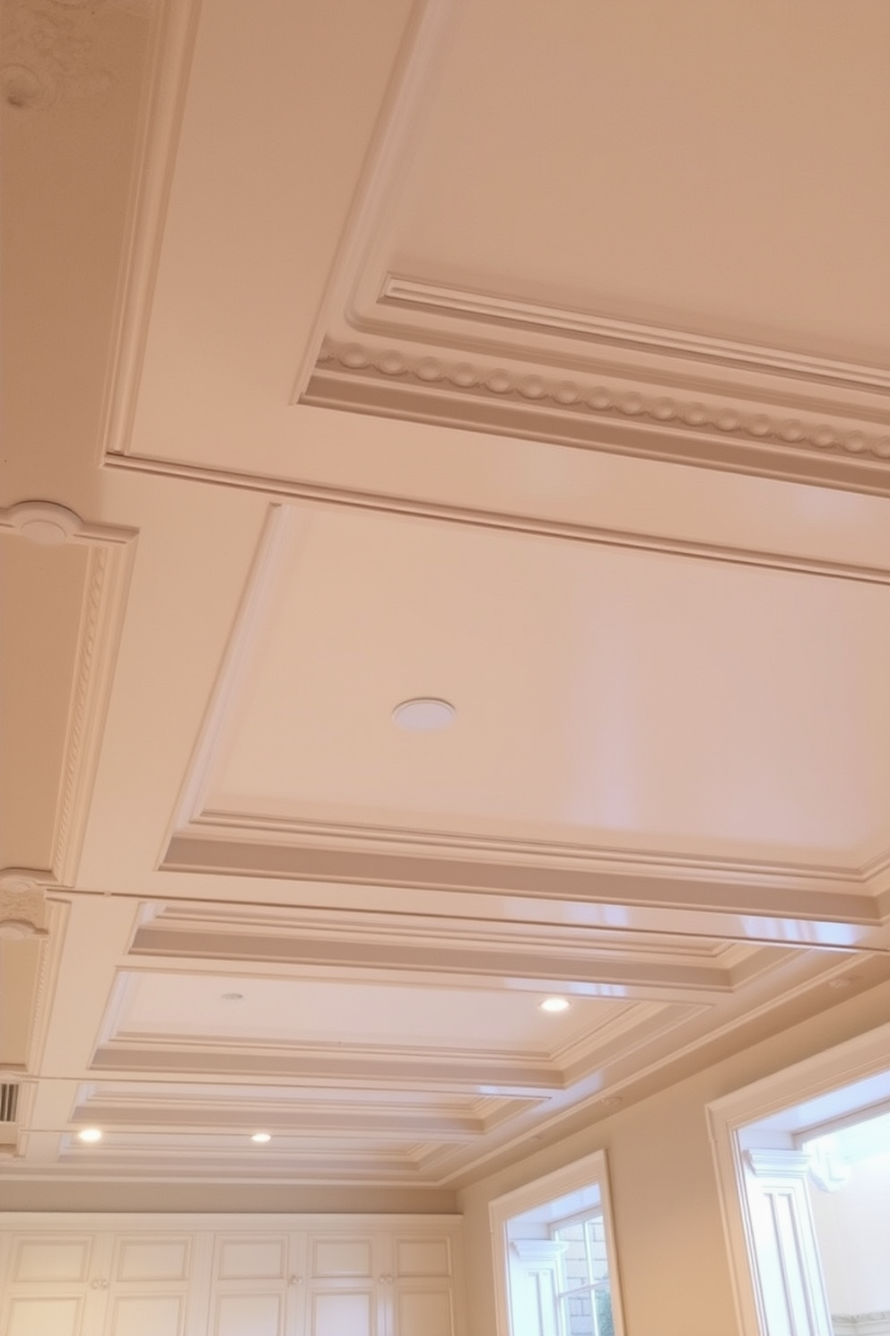 A basement ceiling adorned with decorative molding creates an atmosphere of classic sophistication. The intricate detailing of the molding adds depth and elegance, transforming the space into a refined retreat.