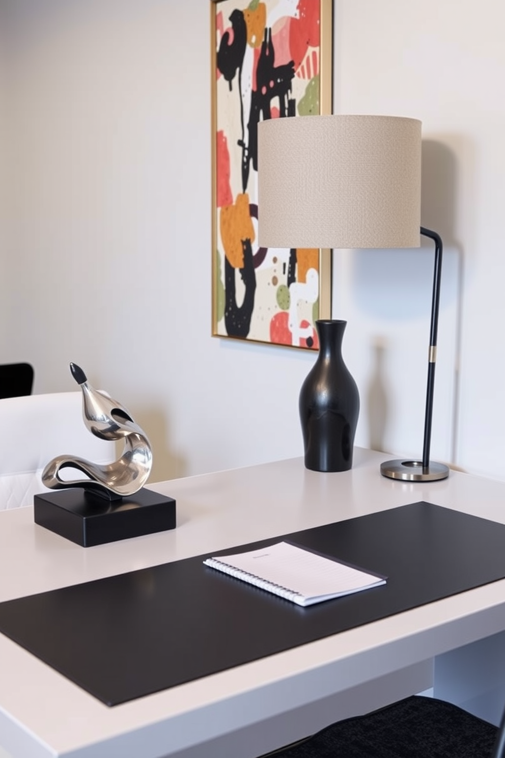 A stylish basement home office featuring large windows that allow natural light to flood the space. The walls are painted in a soft gray, complemented by a sleek wooden desk positioned beneath a decorative mirror that reflects the light. The office includes a comfortable ergonomic chair and a bookshelf filled with neatly arranged books and decorative items. A cozy rug lies underfoot, and potted plants are strategically placed to bring a touch of greenery into the room.