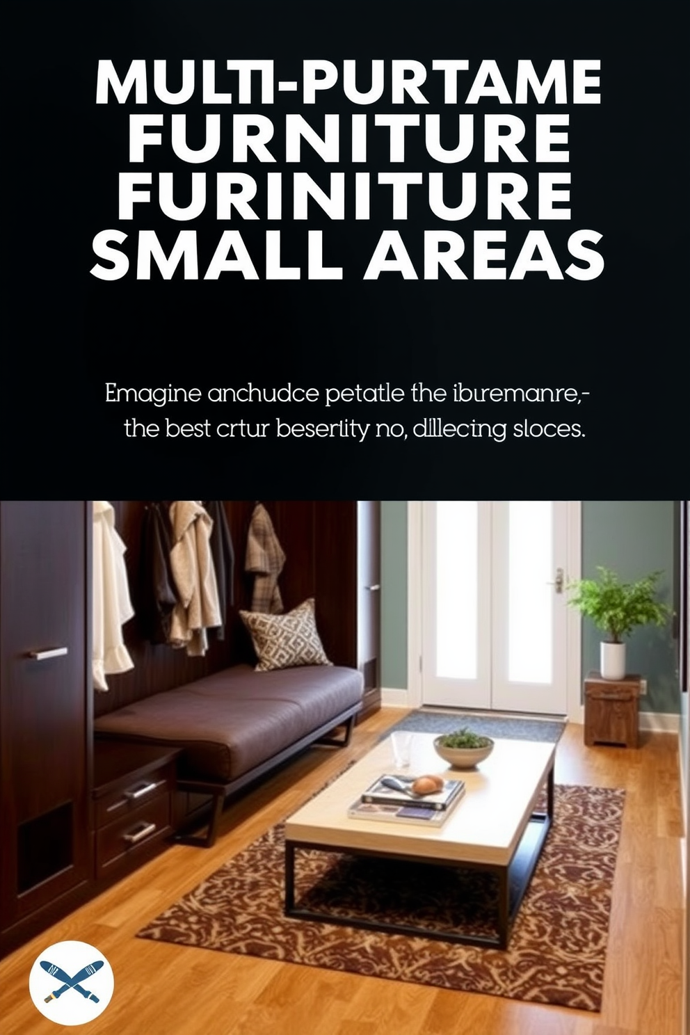 Multi-purpose furniture for small areas. Imagine a sleek, modern sofa that converts into a bed, paired with a stylish coffee table that doubles as storage. Basement mudroom design ideas. Picture a functional entryway with built-in benches, hooks for coats, and a durable floor that can withstand moisture, all designed in a warm, inviting color palette.