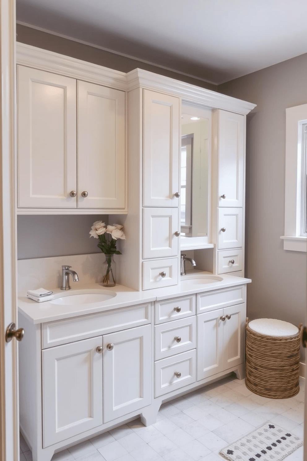 Shaker-style cabinets create a classic and timeless design that enhances any bathroom's aesthetic. The clean lines and simple elegance of these cabinets provide a perfect backdrop for both modern and traditional decor. Incorporating shaker-style cabinets into your bathroom can elevate the space while offering ample storage. Choose a soft color palette to complement the cabinetry, and pair it with stylish hardware for a polished finish.