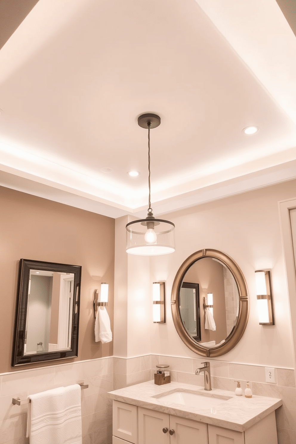 Layered lighting enhances the ambiance of a bathroom, creating a warm and inviting atmosphere. Incorporate recessed ceiling lights, wall sconces, and a stylish pendant fixture above the vanity for a balanced illumination. Consider adjustable dimmers to control the brightness and set the mood for different times of the day. Use warm white bulbs for a soft glow that complements the overall design aesthetic.