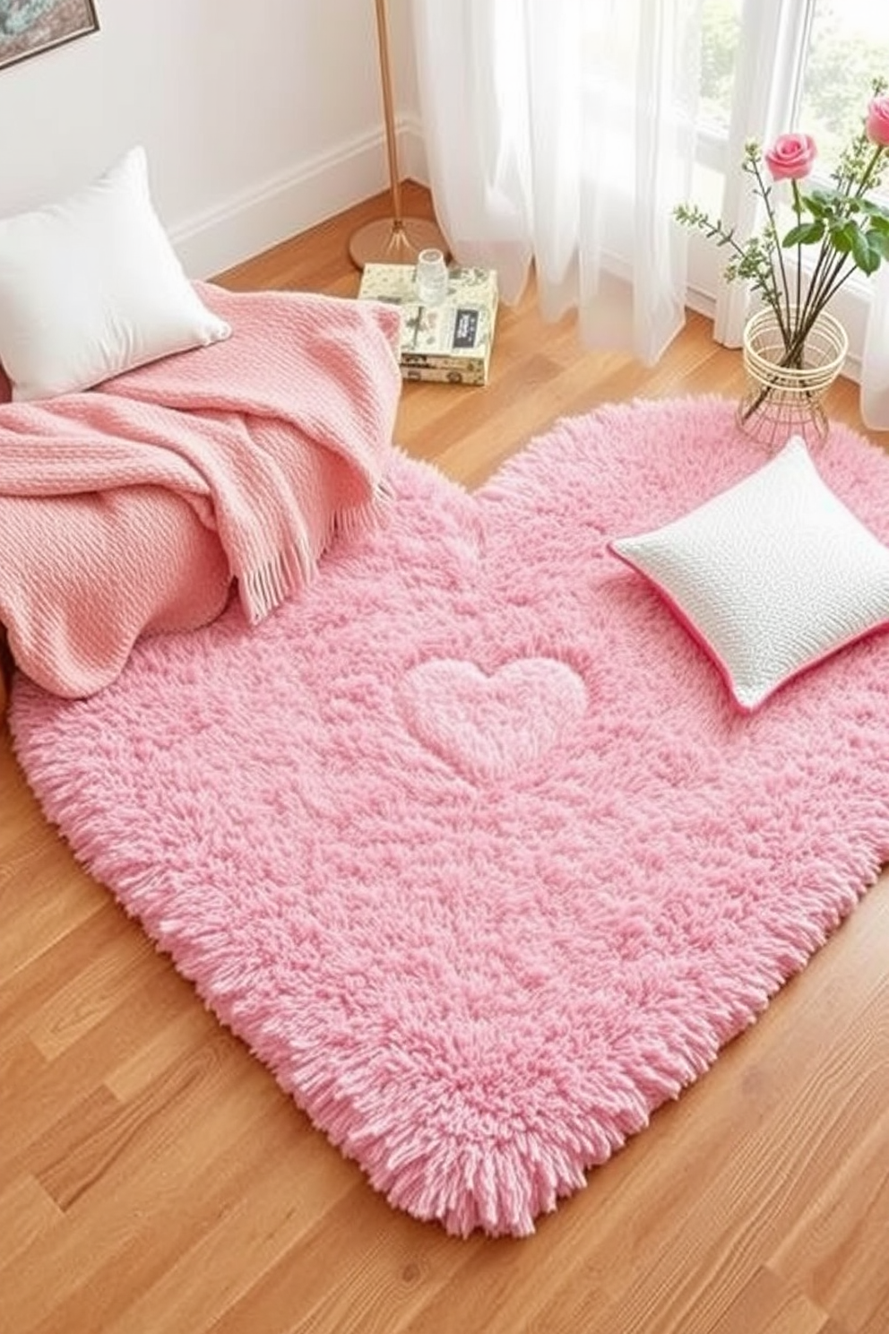 Heart-shaped rugs create a cozy ambiance in any room, providing a touch of warmth and charm. These rugs can be placed in living areas or bedrooms to enhance the romantic feel of your space. For Valentine's Day decorating ideas, consider layering heart-shaped rugs with soft throws and cushions. Incorporate pastel colors and floral accents to complete the inviting atmosphere.