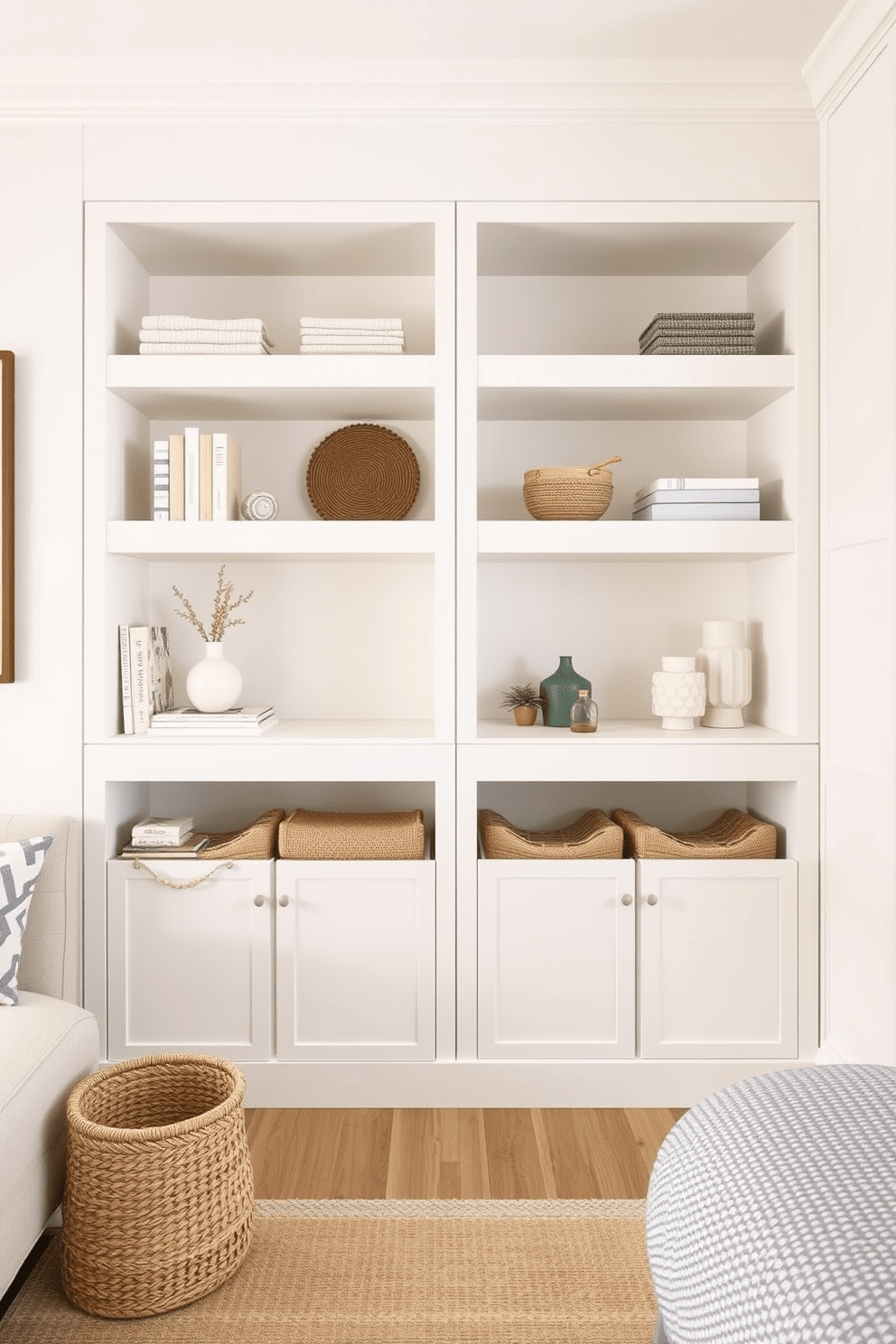 Functional storage solutions for small spaces. Incorporate built-in shelving units that maximize vertical space while maintaining a clean aesthetic. Beach apartment design ideas. Use a light color palette with natural textures to create a relaxed and airy atmosphere, complemented by coastal decor elements.