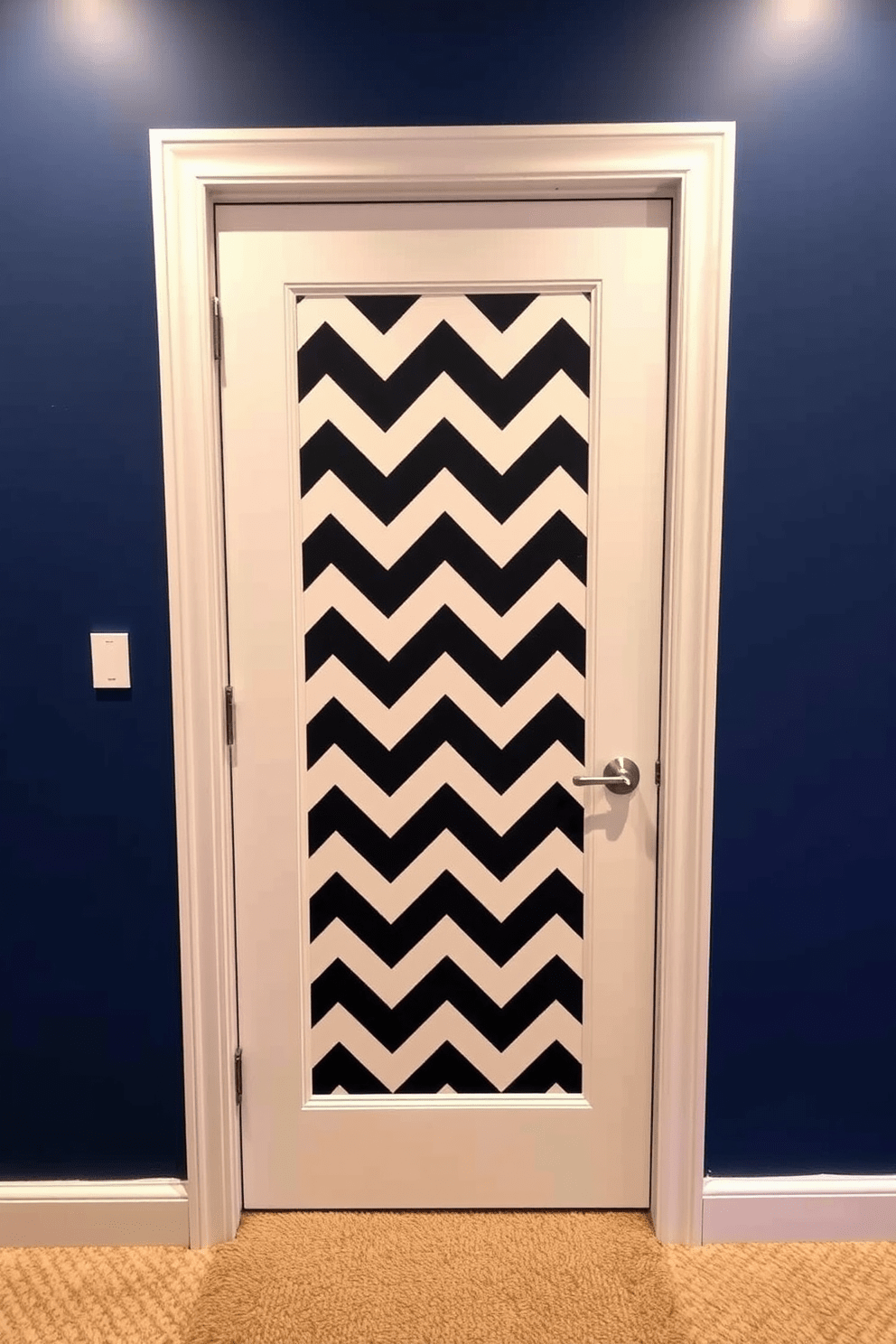 A chevron patterned door adds a unique style to any bedroom. The bold geometric design creates a striking focal point that enhances the overall aesthetic of the space.