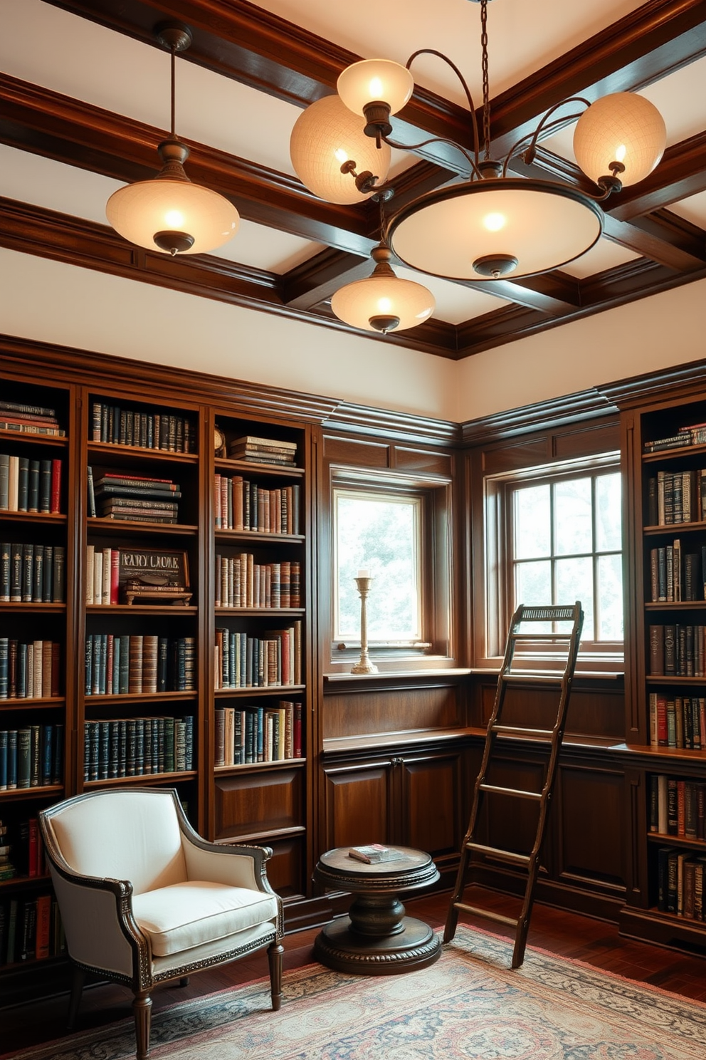 Sculptural lighting fixtures for ambiance. Imagine a series of artistic lighting pieces that serve as focal points, casting soft, warm light throughout the room. Classic Home Library Design Ideas. Envision a cozy library filled with rich wooden bookshelves, a plush reading chair, and a classic rolling ladder for easy access to books.