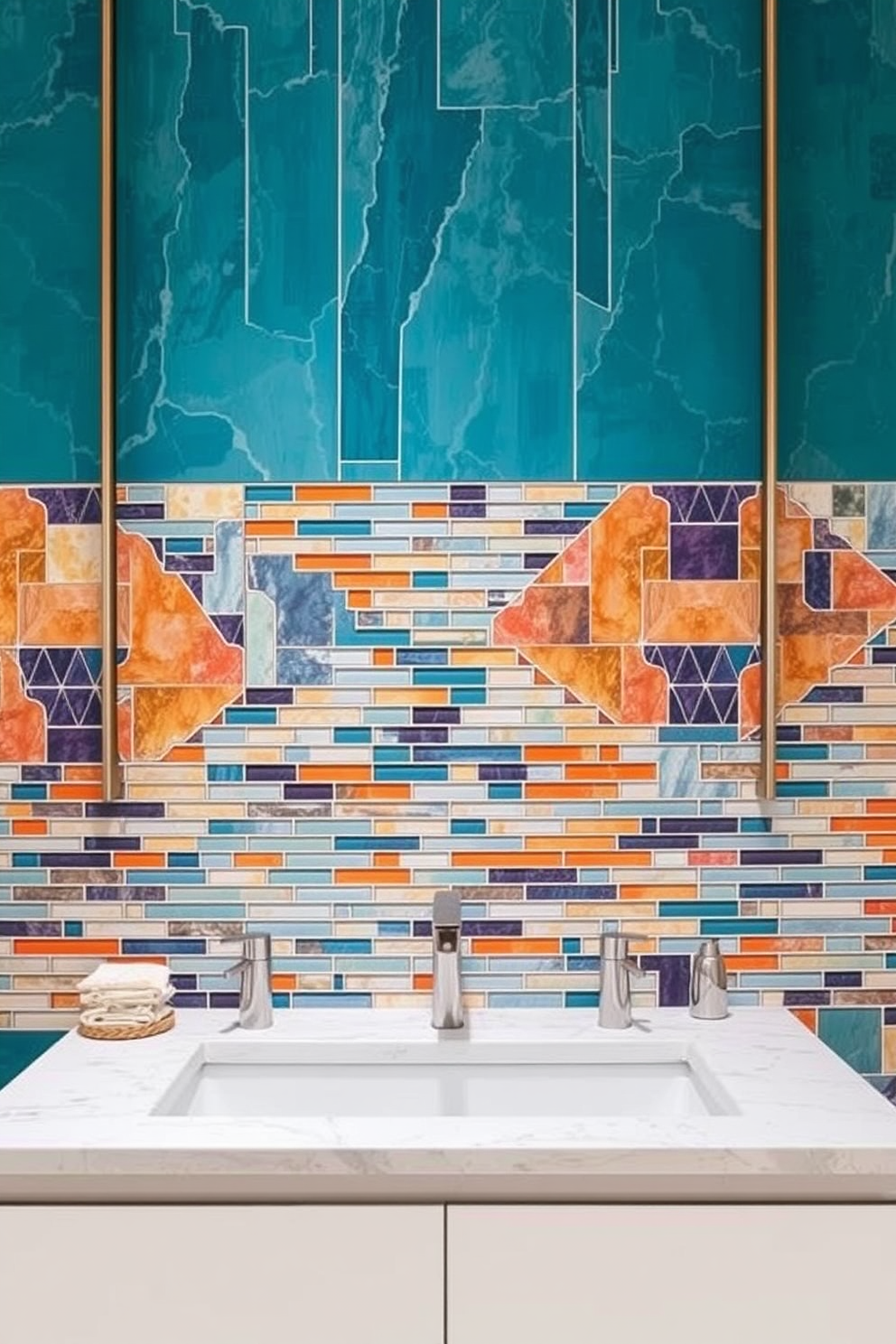 Artistic tile backsplashes create a stunning focal point in contemporary bathroom design. Consider vibrant geometric patterns or intricate mosaics that add depth and character to the space. Incorporate a seamless blend of textures and colors to elevate the overall aesthetic. Pair the tile with sleek fixtures and minimalist cabinetry for a modern and cohesive look.