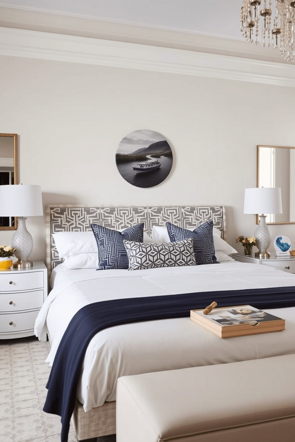 Creative headboard designs for impact. A bold upholstered headboard with geometric patterns adds a striking focal point to the room. Contemporary bedroom design ideas. Incorporate sleek furniture with clean lines and a neutral color palette to create a serene and modern atmosphere.