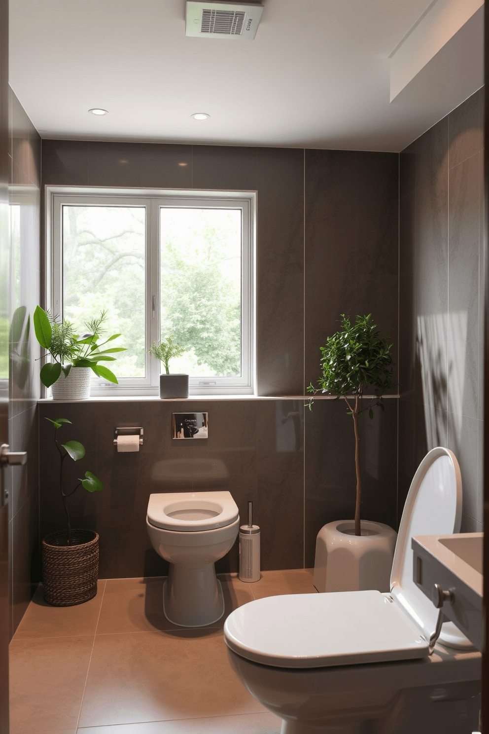 A serene bathroom oasis featuring soft close toilet seats for quiet use. The design incorporates easy to clean surfaces, ensuring a low-maintenance and tranquil environment.