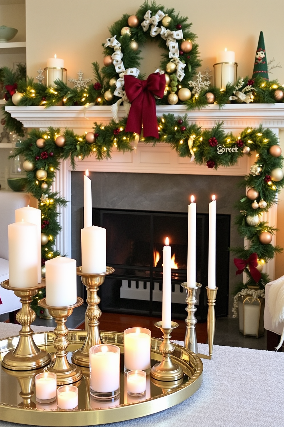 Candle arrangements create a warm and inviting ambiance in any space. Use a mix of heights and sizes, placing them on elegant trays or within decorative holders to enhance the visual appeal. A fireplace adorned with festive decorations brings a cozy charm to your home during Christmas. Incorporate garlands, twinkling lights, and seasonal ornaments to create a stunning focal point.