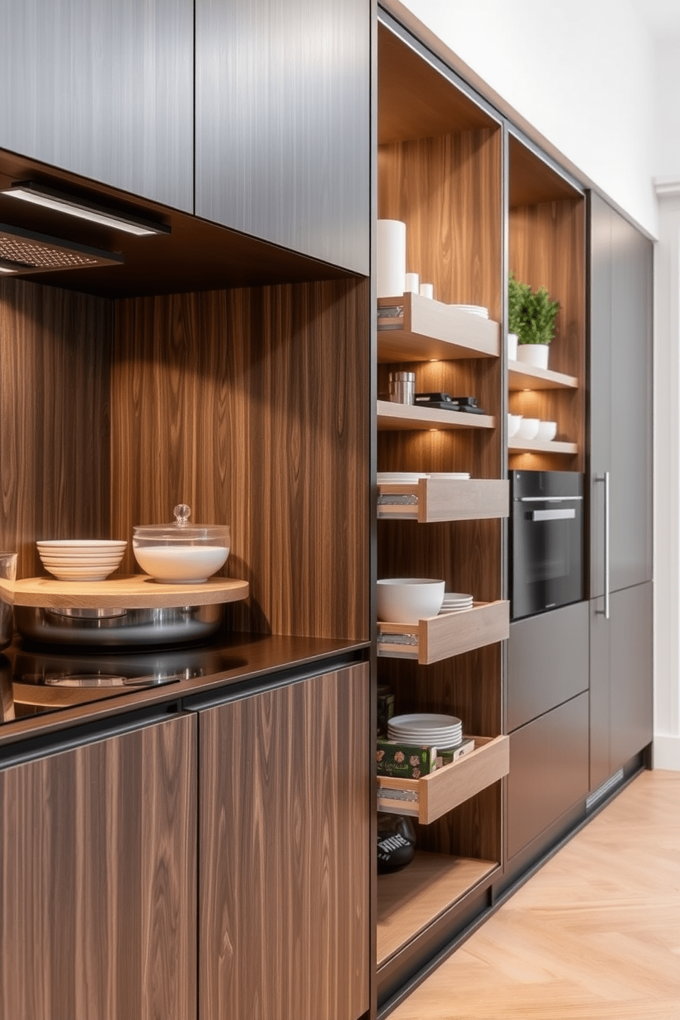 Smart storage solutions for small spaces. Incorporate sleek cabinetry that maximizes vertical space with pull-out shelves and hidden compartments. German kitchen design ideas. Emphasize clean lines and functional layouts with a blend of modern materials and natural elements for a harmonious aesthetic.