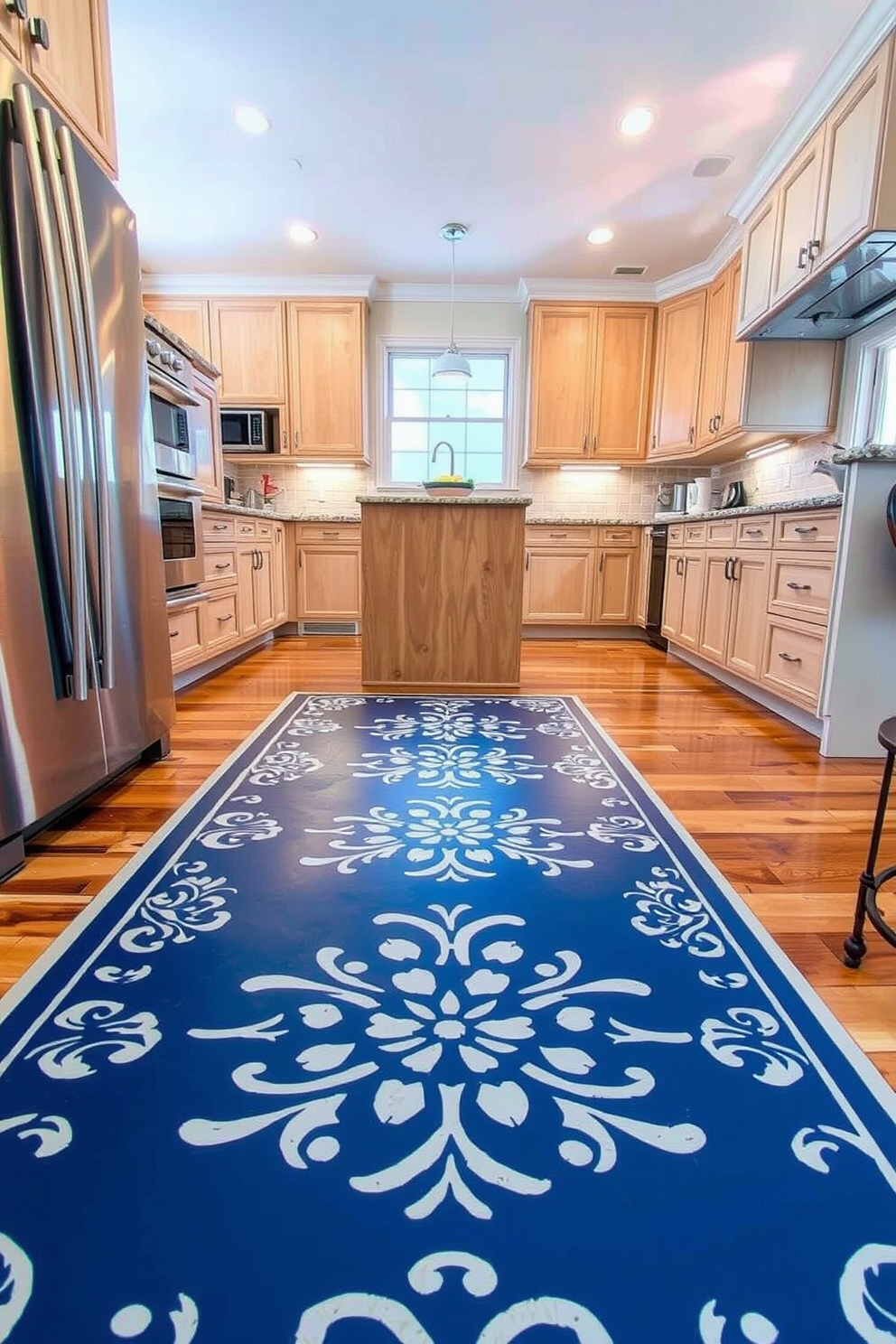 Custom stenciled designs add a unique and personal touch to your kitchen flooring. Consider incorporating intricate patterns that reflect your style and complement the overall aesthetic of your kitchen. Explore a variety of flooring materials such as hardwood, tile, or laminate to enhance the stenciled designs. Choose colors that harmonize with your cabinetry and countertops for a cohesive look.