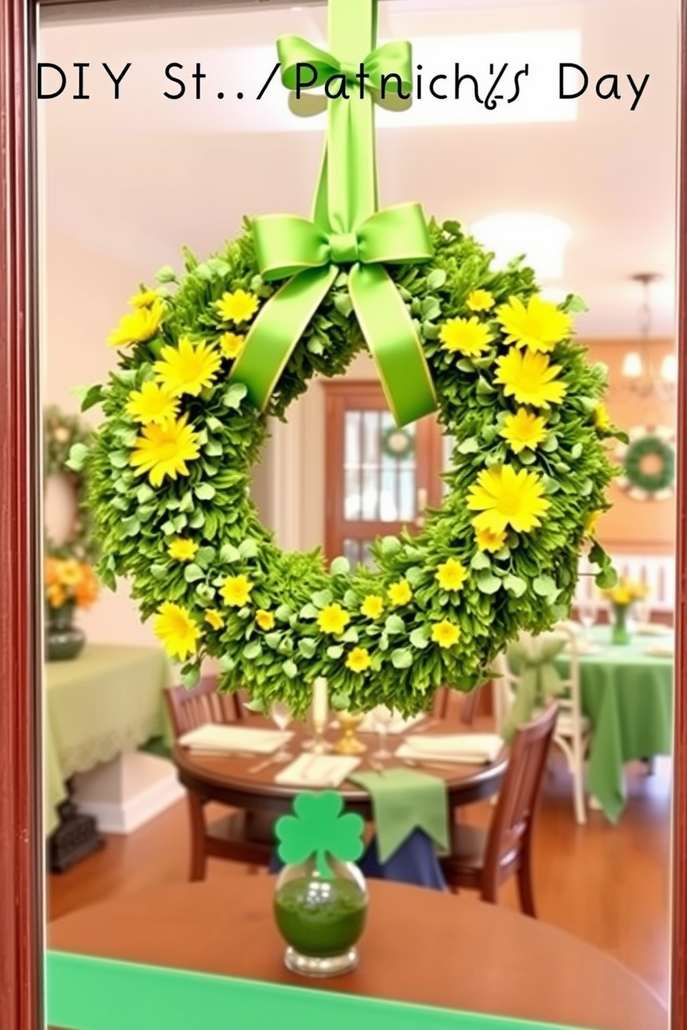 A charming DIY St Patricks Day wreath adorns the front door. The wreath is made of green foliage, accented with cheerful yellow flowers and festive ribbons. The kitchen is filled with delightful St Patricks Day decorating ideas. Green tablecloths, shamrock centerpieces, and playful garlands create a festive atmosphere.