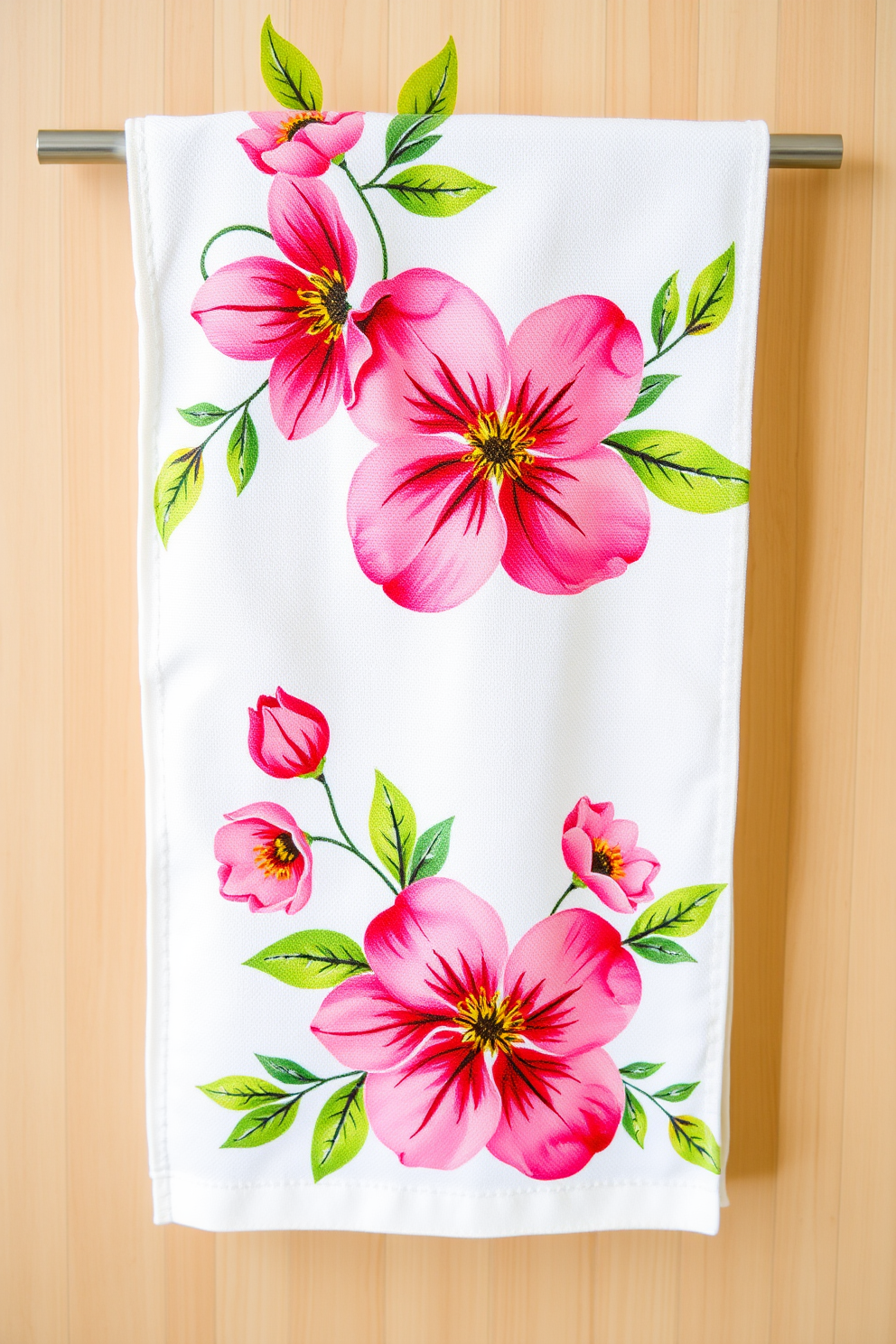 Floral designs can bring a refreshing touch of nature into your kitchen. Imagine a kitchen towel adorned with vibrant blossoms in shades of pink and yellow, set against a soft white background. These towels can feature intricate botanical patterns that evoke a sense of springtime. The addition of delicate green leaves can enhance the overall aesthetic, creating a harmonious and inviting atmosphere.