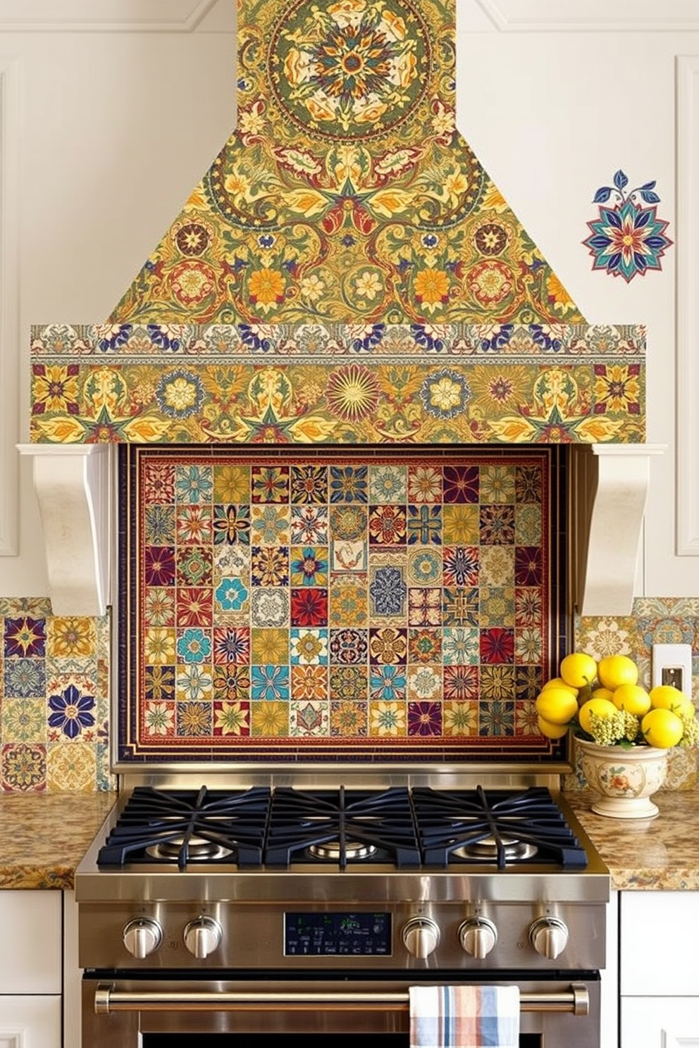 Artisan hand-painted tiles create a unique and vibrant atmosphere in the kitchen. The walls are adorned with an array of intricate patterns and colors, showcasing the craftsmanship of each tile. These tiles can be arranged in a stunning mosaic or used as a focal point behind the stove. The combination of textures and hues adds depth and character to the overall kitchen design.