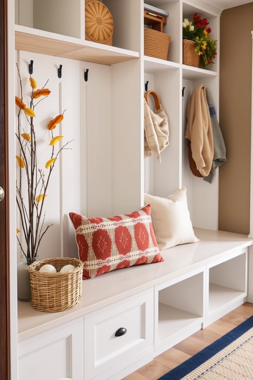 Seasonal decor for a welcoming atmosphere. Incorporate warm colors and natural elements to create a cozy and inviting space. Large mudroom design ideas. Utilize functional storage solutions such as built-in benches and cubbies to keep the area organized and stylish.