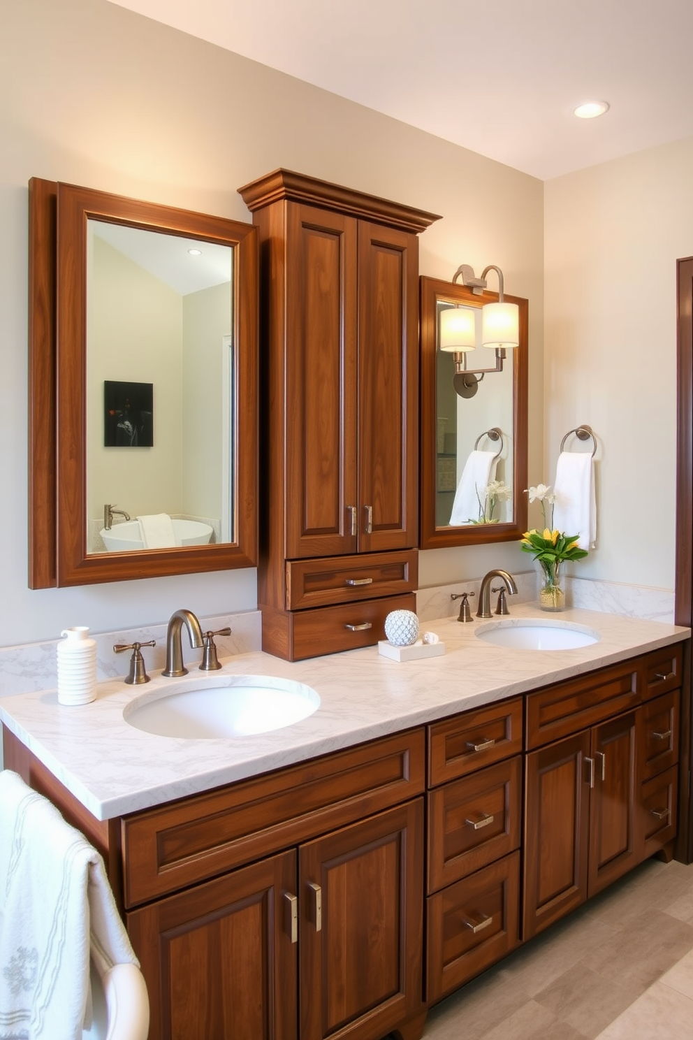 Custom cabinetry for tailored storage solutions creates a seamless blend of functionality and style. The cabinetry features a rich wood finish with elegant hardware, providing ample space for organizing essentials while enhancing the overall aesthetic of the large powder room. Incorporating a large powder room design allows for luxurious elements such as a freestanding soaking tub and a spacious double vanity. Soft lighting and tasteful decor create an inviting atmosphere, making it a perfect retreat for relaxation and rejuvenation.