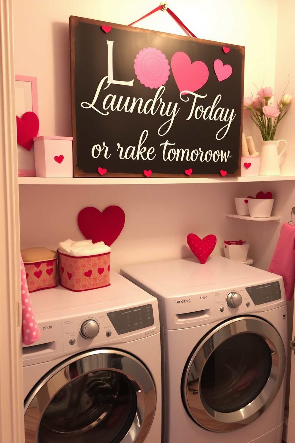 A charming laundry room adorned with a love-themed sign that reads 