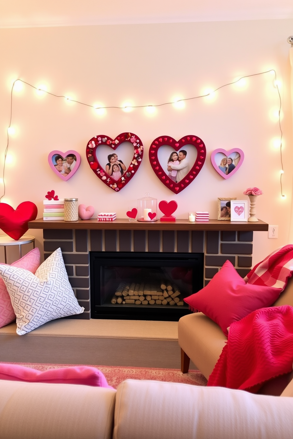 Creative DIY heart-shaped picture frames add a personal touch to your living room for Valentine's Day. Use colorful paint and embellishments to customize each frame, showcasing your favorite memories together. Incorporate soft textiles like throw pillows and blankets in shades of red and pink to enhance the romantic atmosphere. Add string lights and heart-themed decor to create a warm and inviting space for celebrating love.