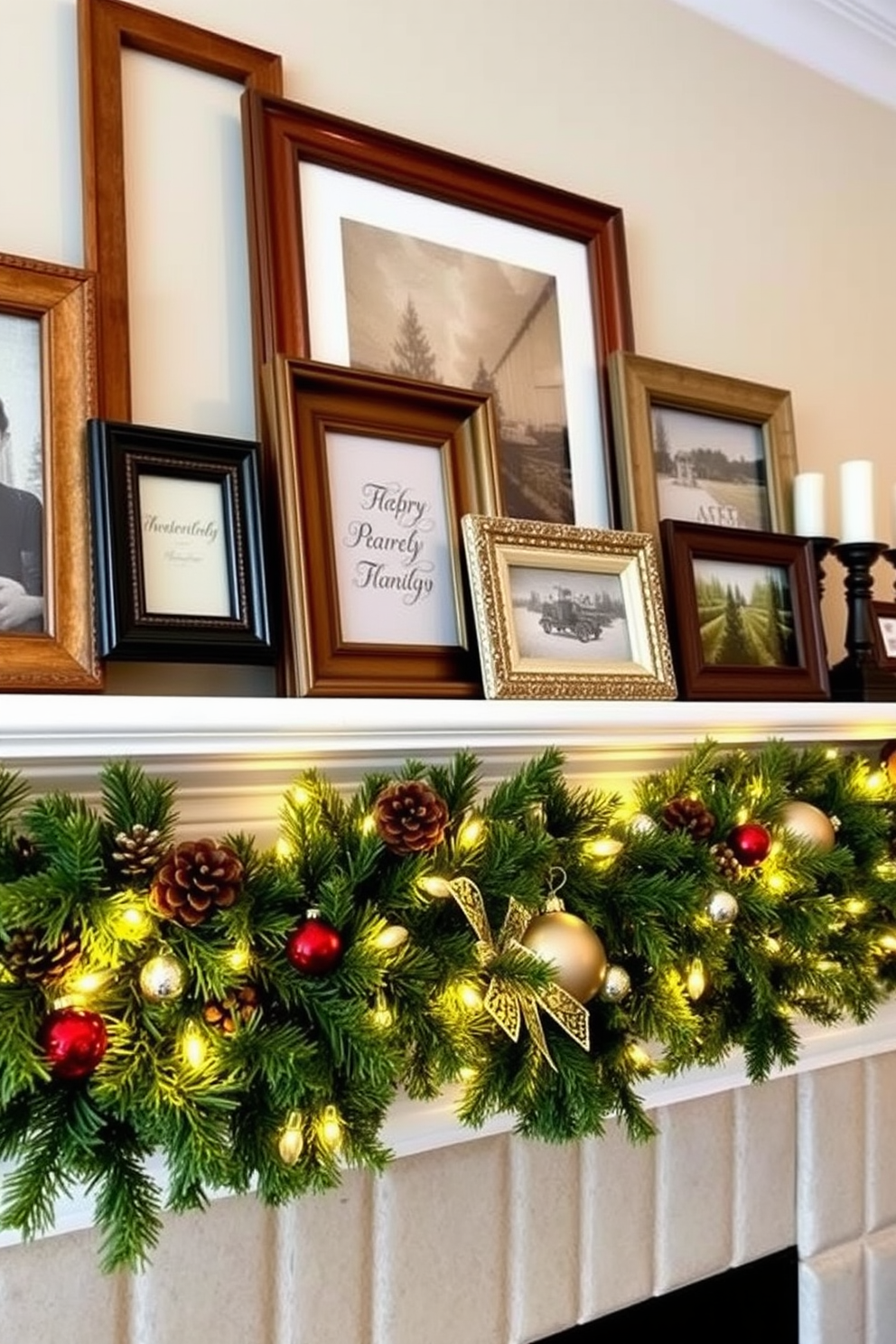 Creative use of old picture frames can transform your mantel into a charming focal point. Arrange a collection of variously sized frames in different finishes, showcasing family photos or seasonal artwork. For Christmas decorating, incorporate evergreen garlands intertwined with fairy lights along the mantel. Add decorative elements like pinecones, ornaments, and candles to create a warm and inviting holiday atmosphere.