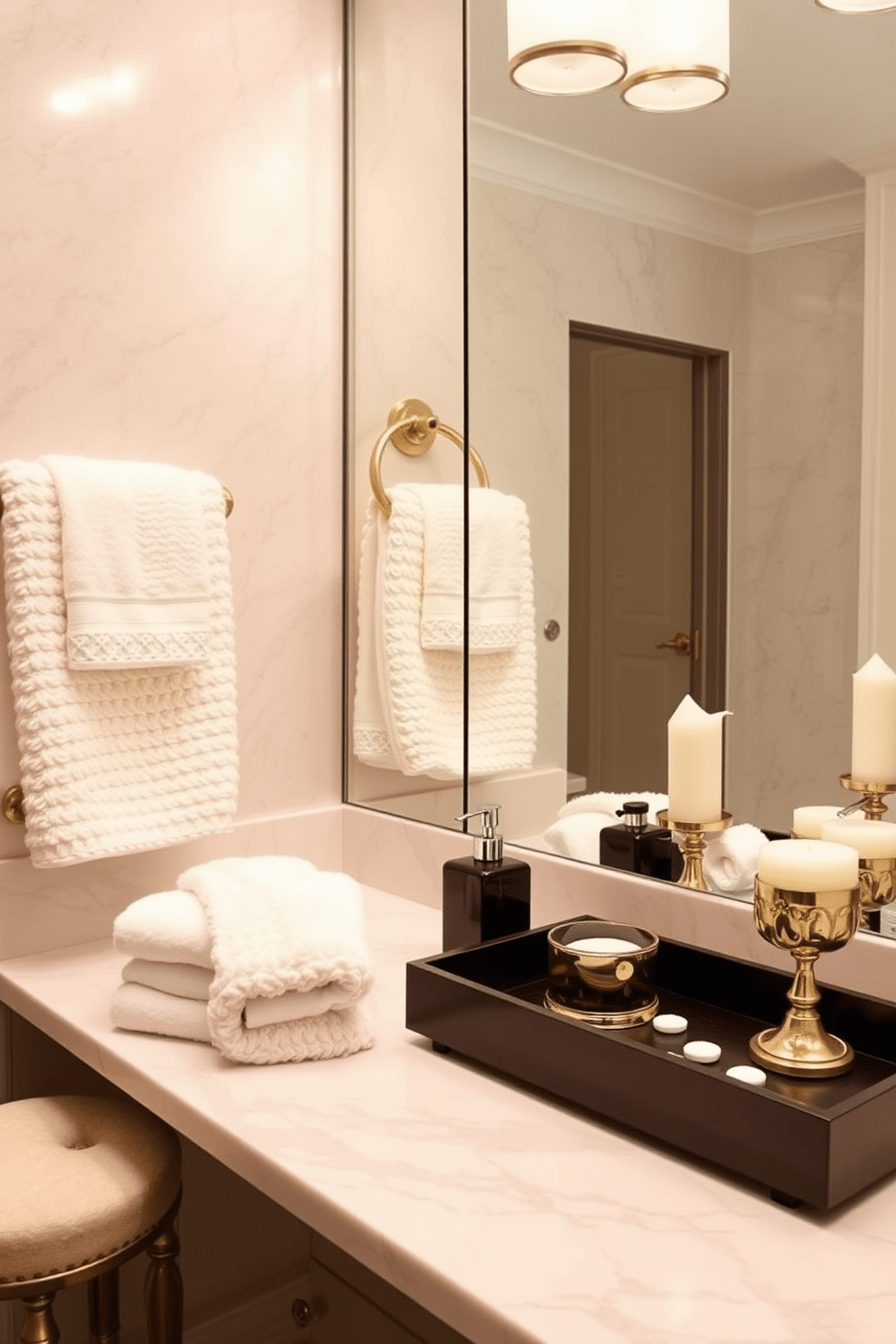 Luxury bath accessories enhance the elegance of a master bathroom. Consider plush towels in rich textures, a stylish soap dispenser, and a chic tray for organizing essentials. Incorporate a statement piece like a decorative stool or a unique candle holder. Choose accessories in a cohesive color palette that complements the overall design of the space.