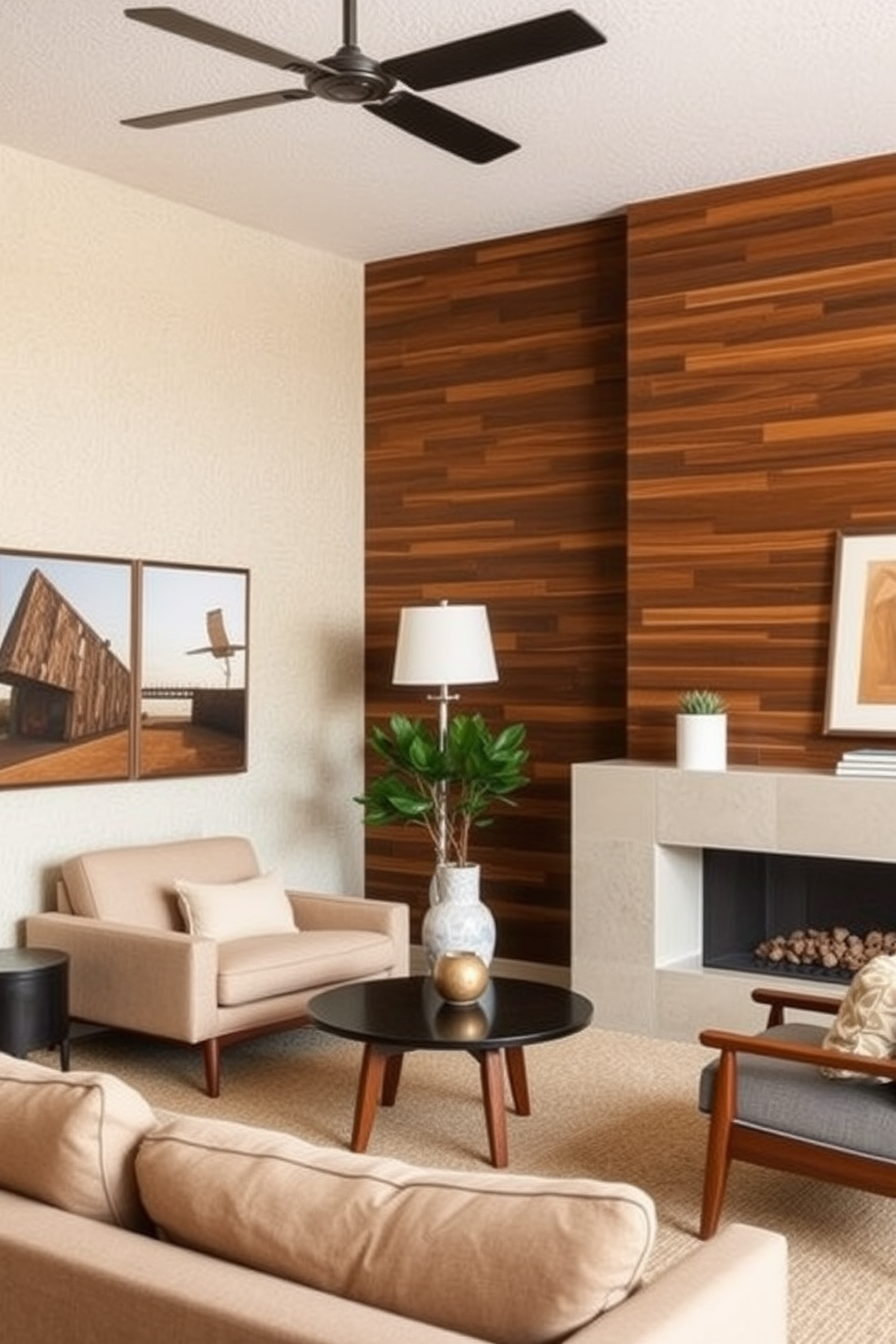 Textured wall finishes create a unique depth and character in a Mid-Century Modern family room. Incorporate elements like wood paneling or stucco to enhance the overall aesthetic and provide visual interest. Choose a color palette that reflects earthy tones and mid-century hues, complementing the textured walls. Furnish the space with iconic furniture pieces that embody the clean lines and organic shapes characteristic of Mid-Century Modern design.