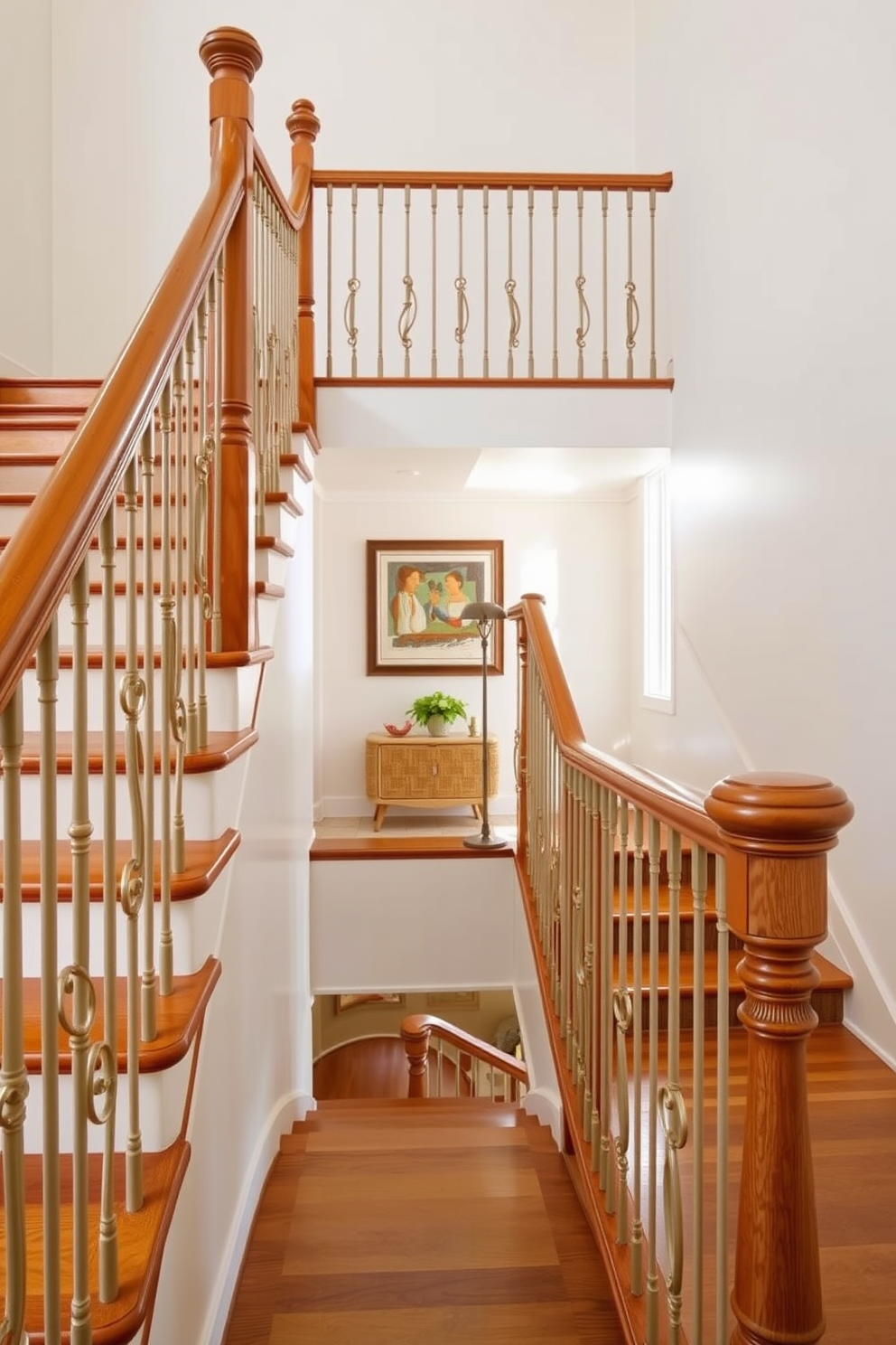 A vintage style staircase features elegant railings with graceful curves that evoke a sense of timeless charm. The wooden steps are polished to a warm sheen, complementing the intricate details of the railings. The Mid-Century Modern staircase showcases clean lines and geometric shapes, creating a striking focal point in the space. Bold colors and natural materials are used to enhance the design, making it both functional and aesthetically pleasing.