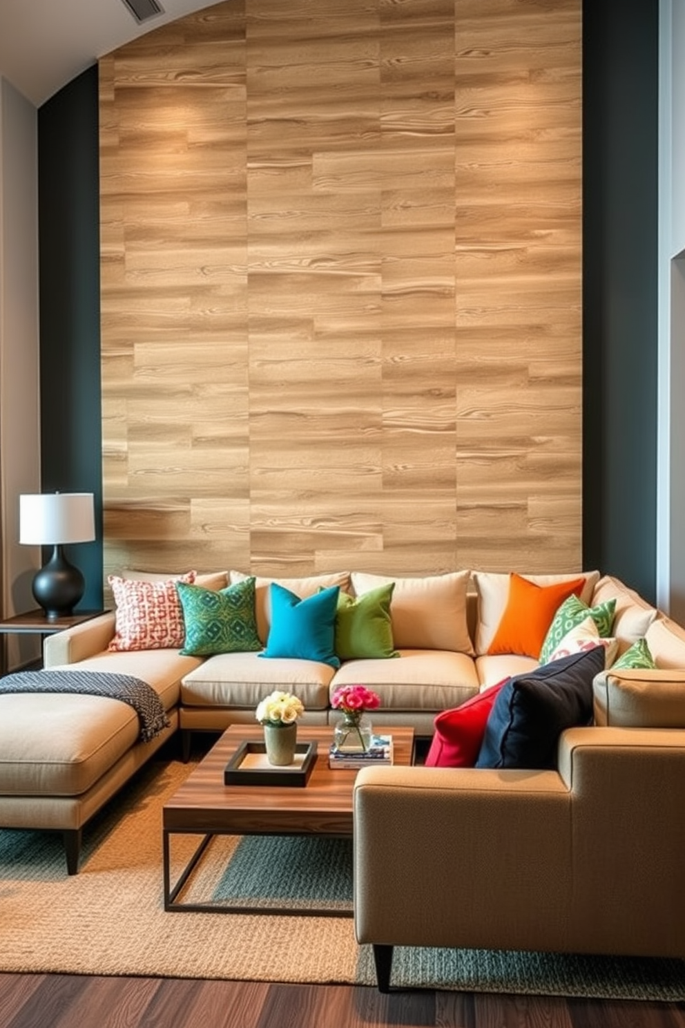 Creative wall treatments for personality. Consider a feature wall with textured wood panels that add warmth and depth to the space. Modern family room design ideas. Imagine a cozy layout with a large sectional sofa, layered with colorful throw pillows, and a stylish coffee table at the center.