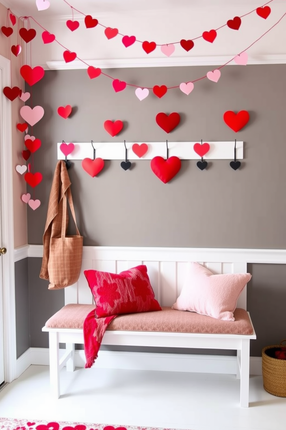 Valentine themed hooks for coats are designed to add a romantic touch to your mudroom. These hooks feature heart shapes in vibrant red and soft pink hues, creating a cheerful and inviting atmosphere. Incorporate festive decorations such as garlands made of paper hearts and small love notes. A cozy bench with plush cushions in Valentine colors can enhance the warmth and charm of the space.