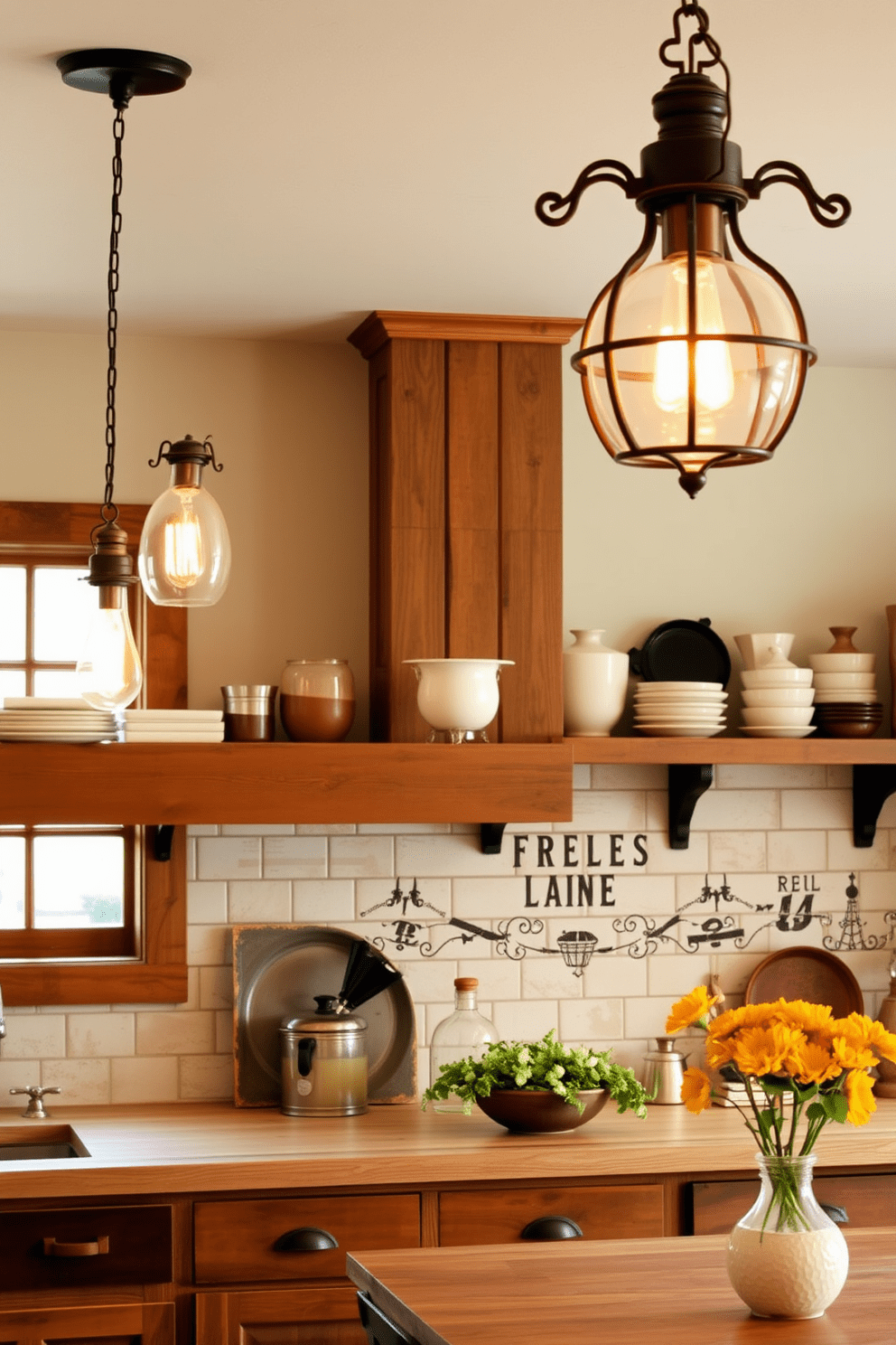 Vintage light fixtures create a warm and inviting atmosphere in the kitchen. These fixtures, with their intricate designs and soft glow, enhance the rustic charm of the space. Incorporating reclaimed wood for cabinetry and open shelving adds character and warmth. Pairing these elements with farmhouse-style accessories completes the cozy kitchen aesthetic.