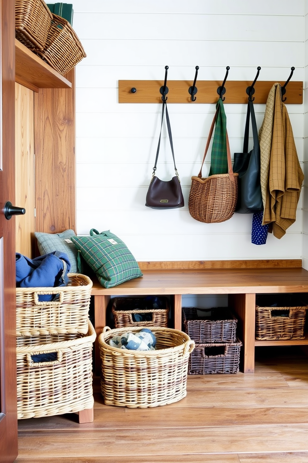 Textured area rugs add warmth and sophistication to any space. Choose rugs with intricate patterns and rich colors to enhance the overall aesthetic of the room. A rustic mudroom features reclaimed wood benches and hooks for hanging coats. Incorporate natural materials like stone and metal accents to create a cozy and functional entryway.