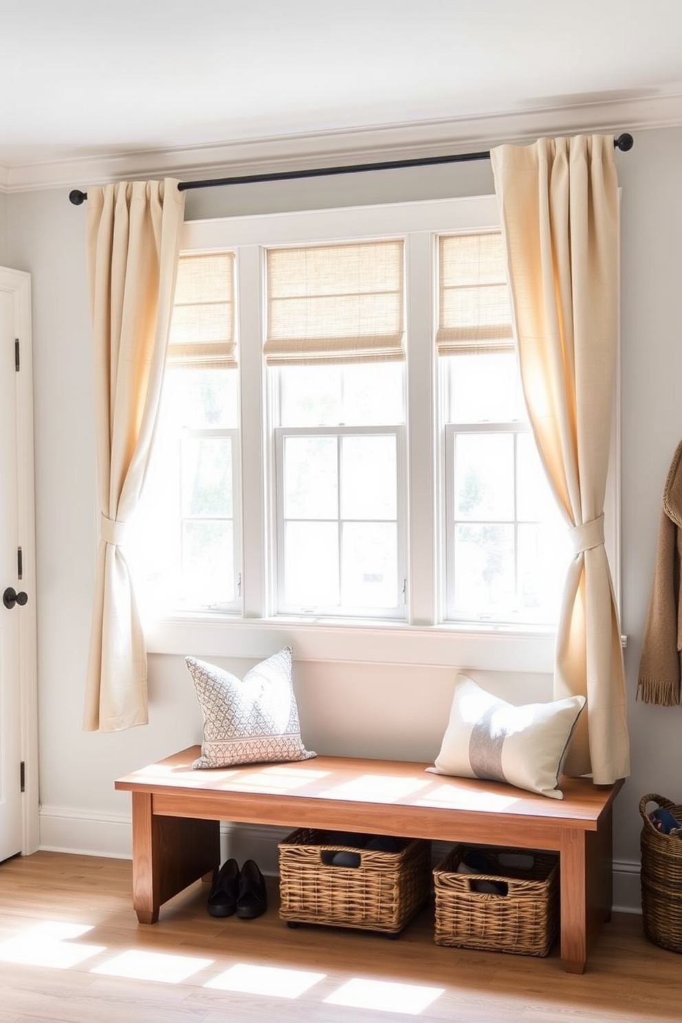 A rustic mudroom features a chalkboard wall where family members can jot down notes and reminders. The space includes wooden benches with storage underneath and hooks for hanging coats and bags.