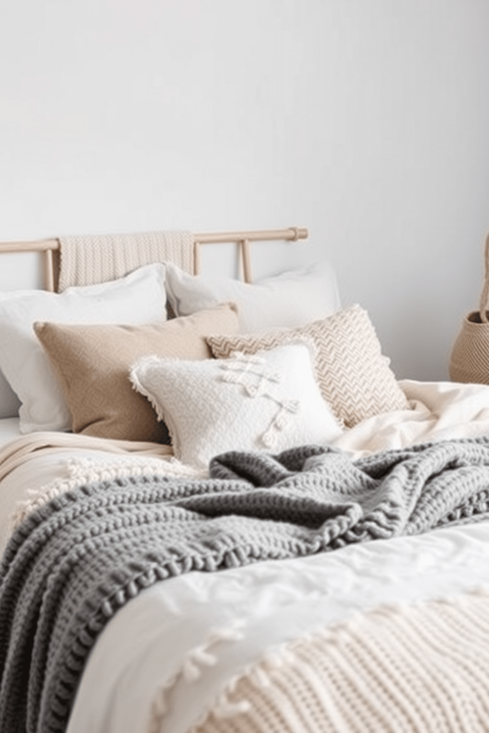 Cozy textiles create a warm and inviting atmosphere in a Scandinavian bedroom. Layered bedding styles featuring soft blankets and plush pillows add depth and comfort to the space.