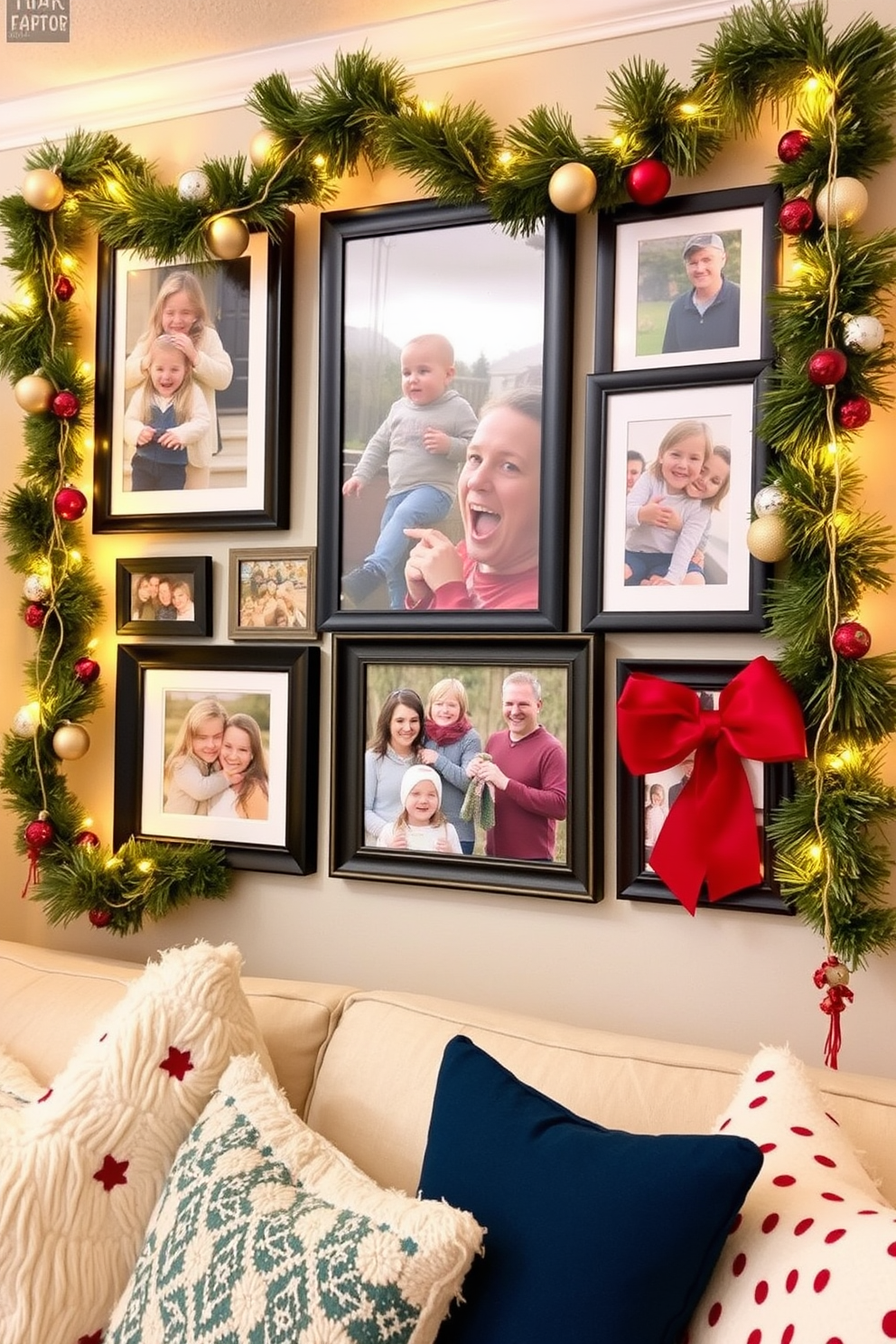 Create a cozy holiday photo wall adorned with framed family pictures and festive decorations. Use a mix of colorful ornaments and string lights to add warmth and cheer to the display. Incorporate small space Christmas decorating ideas by utilizing vertical space with hanging decorations and shelves. Choose compact decor items like miniature trees and garlands to enhance the festive atmosphere without overwhelming the area.