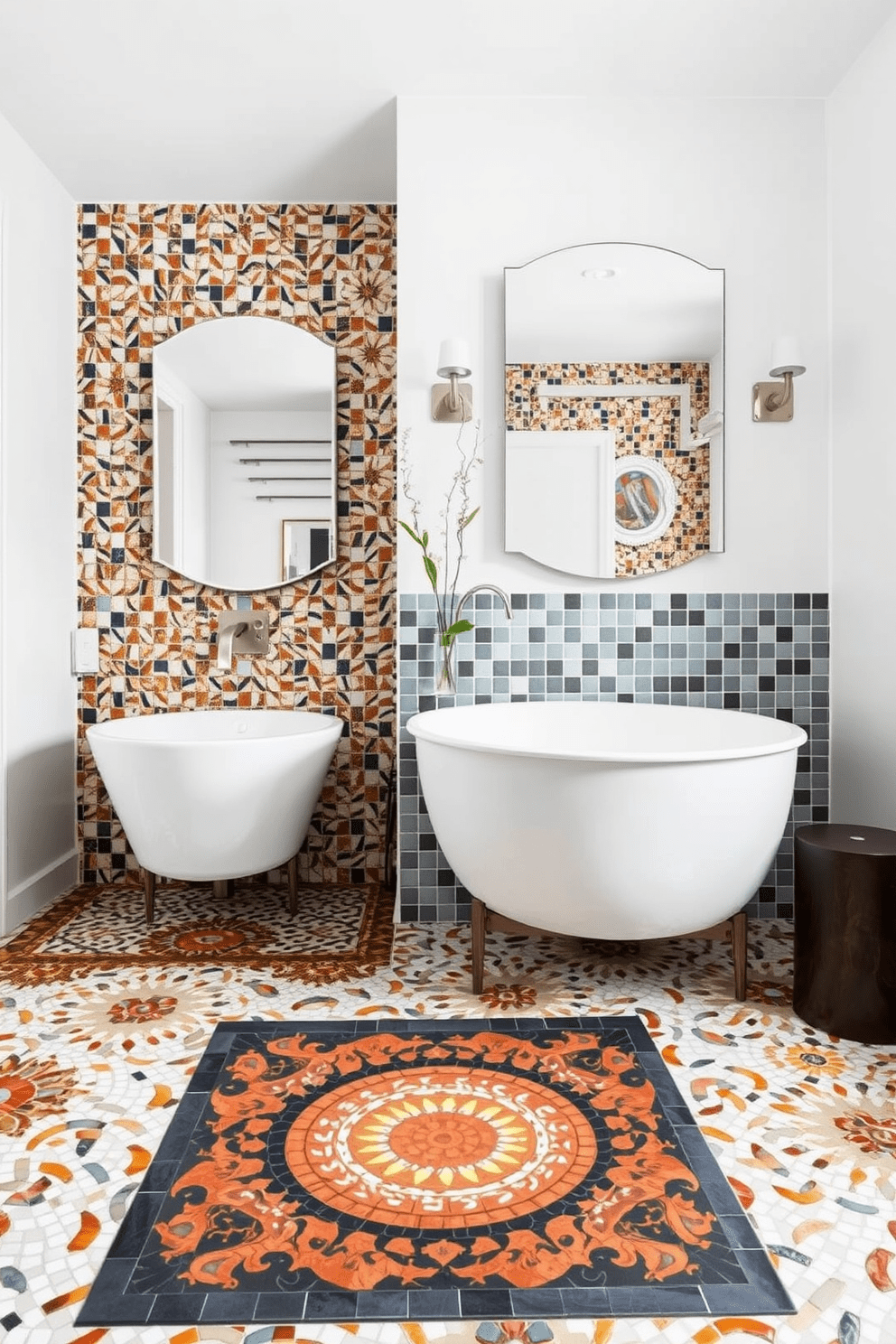 Artistic mosaic tiles create a stunning and unique flooring option that adds character to any space. In a split bathroom design, these tiles can be used to delineate areas, enhancing both functionality and aesthetics. The vibrant colors and intricate patterns of the mosaic tiles can serve as a focal point in the room. Pair them with sleek fixtures and minimalist decor to achieve a harmonious balance between artistry and elegance.