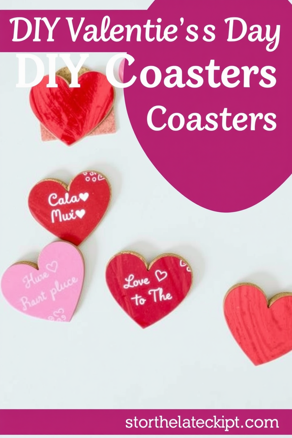 A charming DIY project for Valentine's Day involves creating heart-shaped coasters for drinks. These coasters can be made from cork or wood and painted in shades of red and pink for a festive touch. To enhance the design, consider adding personalized messages or initials using stencils. The finished coasters will not only protect your surfaces but also add a romantic flair to your decor.