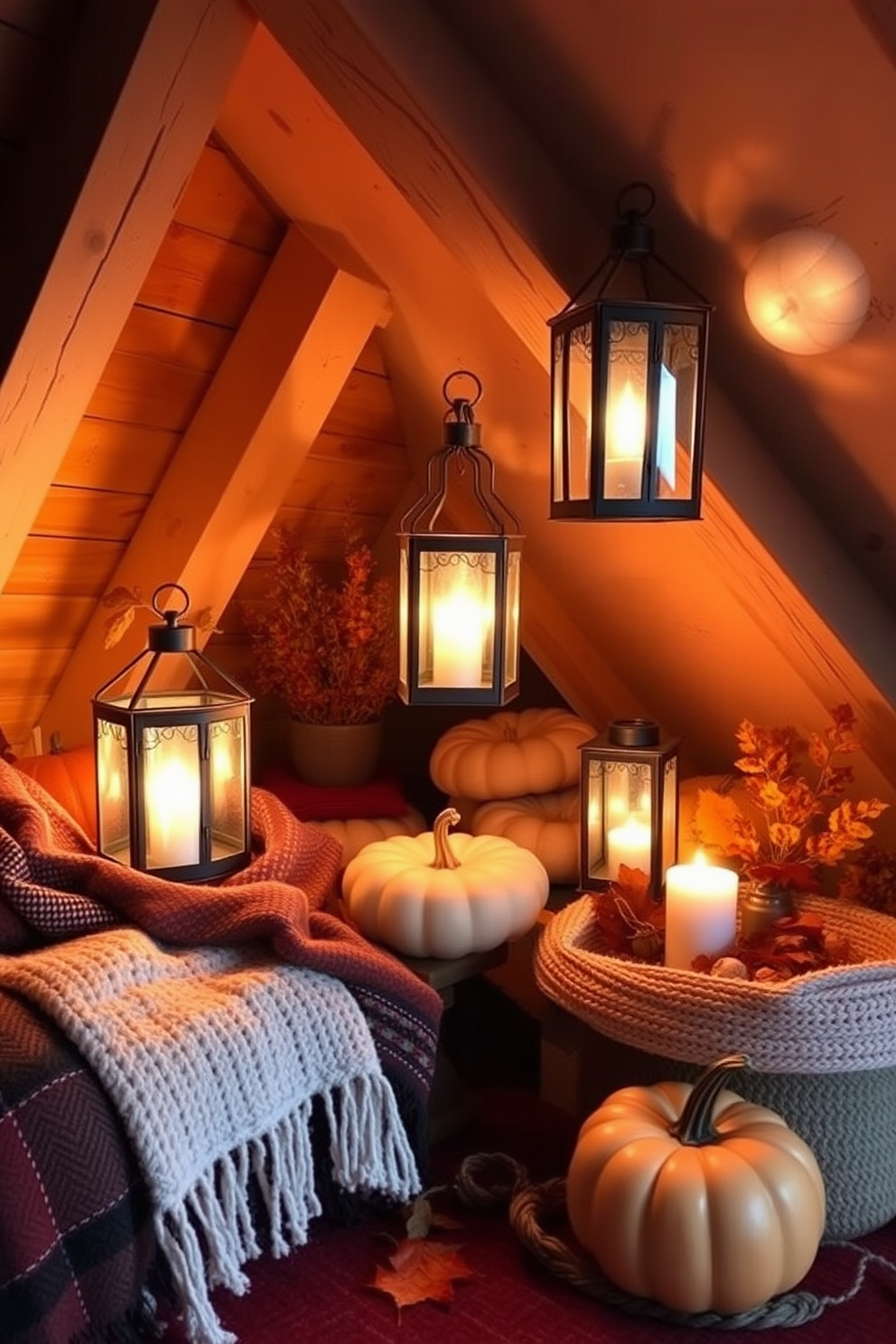 Decorative lanterns for soft lighting create a warm and inviting ambiance in any space. These lanterns can be hung from the ceiling or placed on tables to enhance the overall decor. Fall attic decorating ideas incorporate rich autumn colors and natural textures. Layering cozy blankets and adding seasonal decor like pumpkins and leaves can transform the attic into a charming retreat.