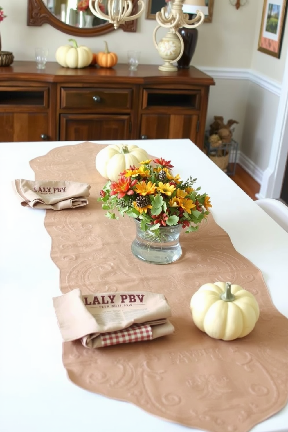 Craft paper table runners add a charming rustic touch to your fall dining room. The warm earth tones of the paper complement seasonal decor like pumpkins and autumn leaves.