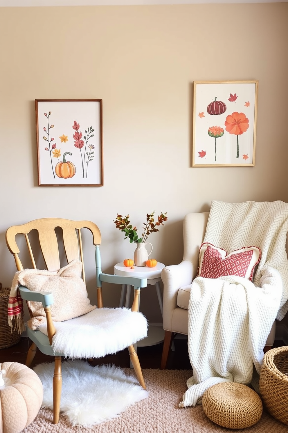 Create a cozy fall nursery filled with warmth and charm. Incorporate mismatched chairs in various colors and patterns to enhance the eclectic vibe. Use soft, muted tones for the walls and add whimsical wall art featuring autumn themes. Layer textures with cozy blankets and plush cushions to create a welcoming space for both parent and child.