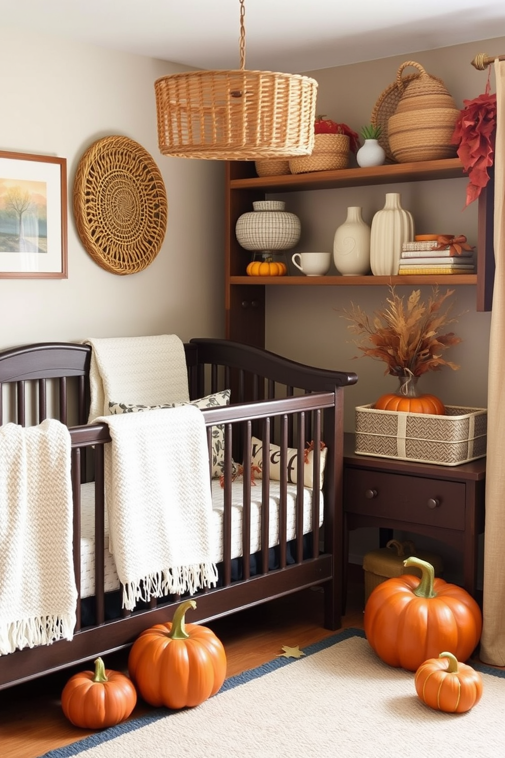 Artisan crafts bring character and warmth to any space. Incorporate handmade elements like woven baskets, pottery, and custom artwork to create a cozy and inviting atmosphere. For a fall nursery, consider warm color palettes and soft textures. Use seasonal decorations like plush pumpkins, leaf garlands, and cozy blankets to evoke the spirit of autumn.