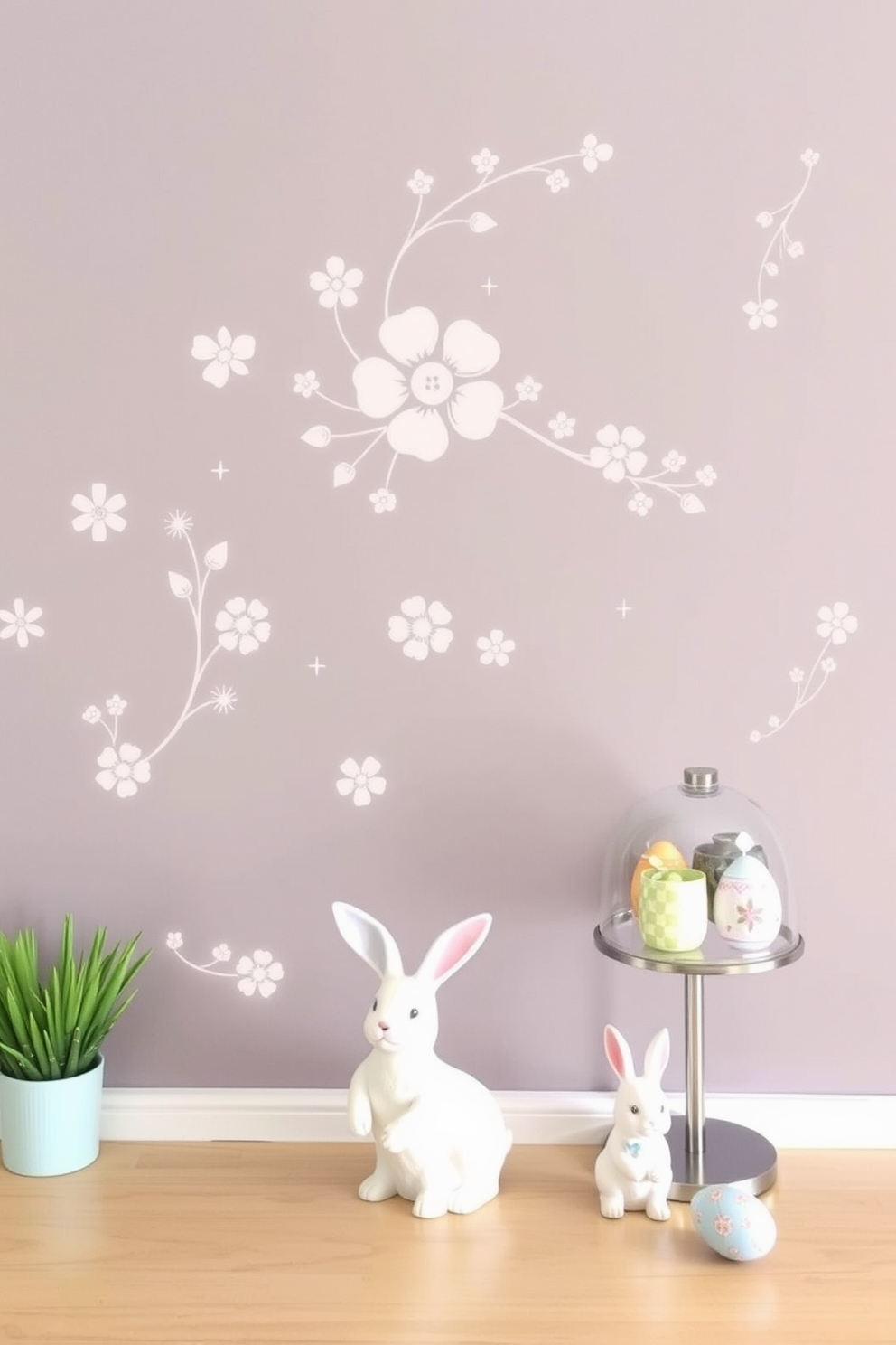 Spring inspired wall decals featuring delicate floral patterns and pastel colors create a fresh and vibrant atmosphere. These decals can be easily applied and removed, making them perfect for seasonal decorating. For a home office, consider incorporating Easter themed elements such as bunny figurines and colorful egg displays. This festive decor can enhance creativity and bring a cheerful vibe to your workspace.