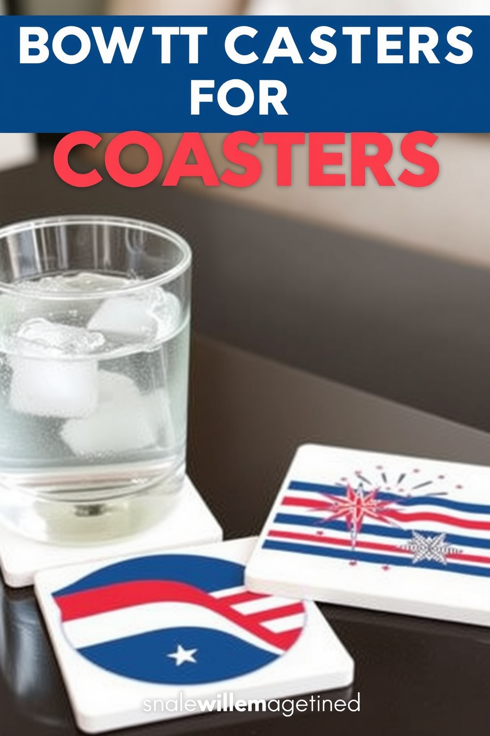 Themed coasters for drinks featuring a patriotic design with red white and blue colors. Each coaster has a different symbol of Independence Day such as stars stripes and fireworks. Small living room decorating ideas that maximize space while maintaining a cozy atmosphere. Incorporate multifunctional furniture like a stylish sofa bed and a coffee table with storage.