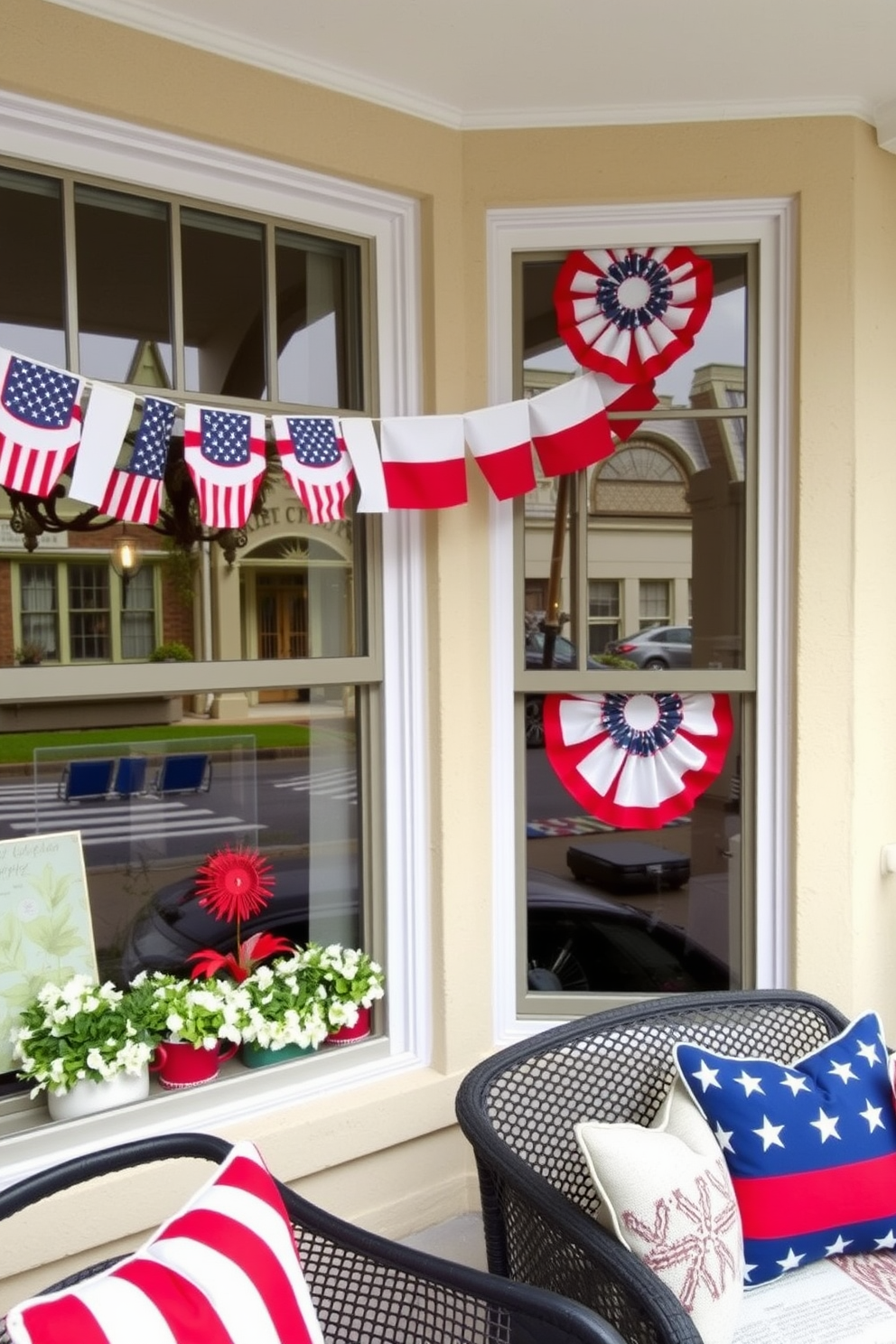 Decorative flags in window displays create a festive atmosphere that celebrates Labor Day. The vibrant colors and patterns of the flags add a cheerful touch to the overall decor, making the apartment feel inviting and celebratory. Incorporate themed elements such as red, white, and blue accents throughout the space. Use decorative pillows, table runners, and wall art to enhance the Labor Day spirit while maintaining a cohesive design aesthetic.