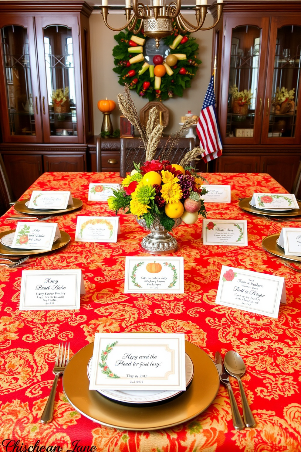 Creative place cards for personalized settings. Each card features a unique design that reflects the theme of the gathering, incorporating seasonal colors and textures. Labor Day Dining Room Decorating Ideas. The table is adorned with a vibrant tablecloth, complemented by rustic centerpieces made of fresh flowers and seasonal fruits.