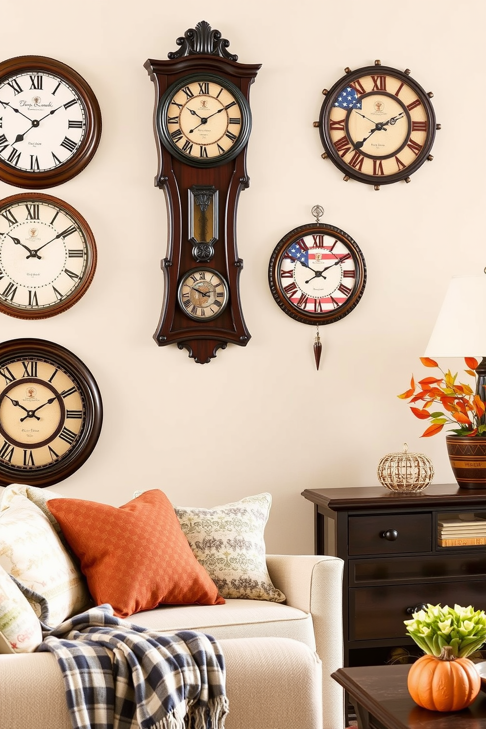 Charming wall clocks with patriotic designs feature intricate details that celebrate national pride. Each clock showcases a unique combination of colors and symbols, creating a striking focal point for any room. Labor Day Living Room Decorating Ideas emphasize comfort and warmth, inviting family and friends to gather. Incorporate cozy textiles, seasonal accents, and a palette of rich autumn hues to create a welcoming atmosphere.