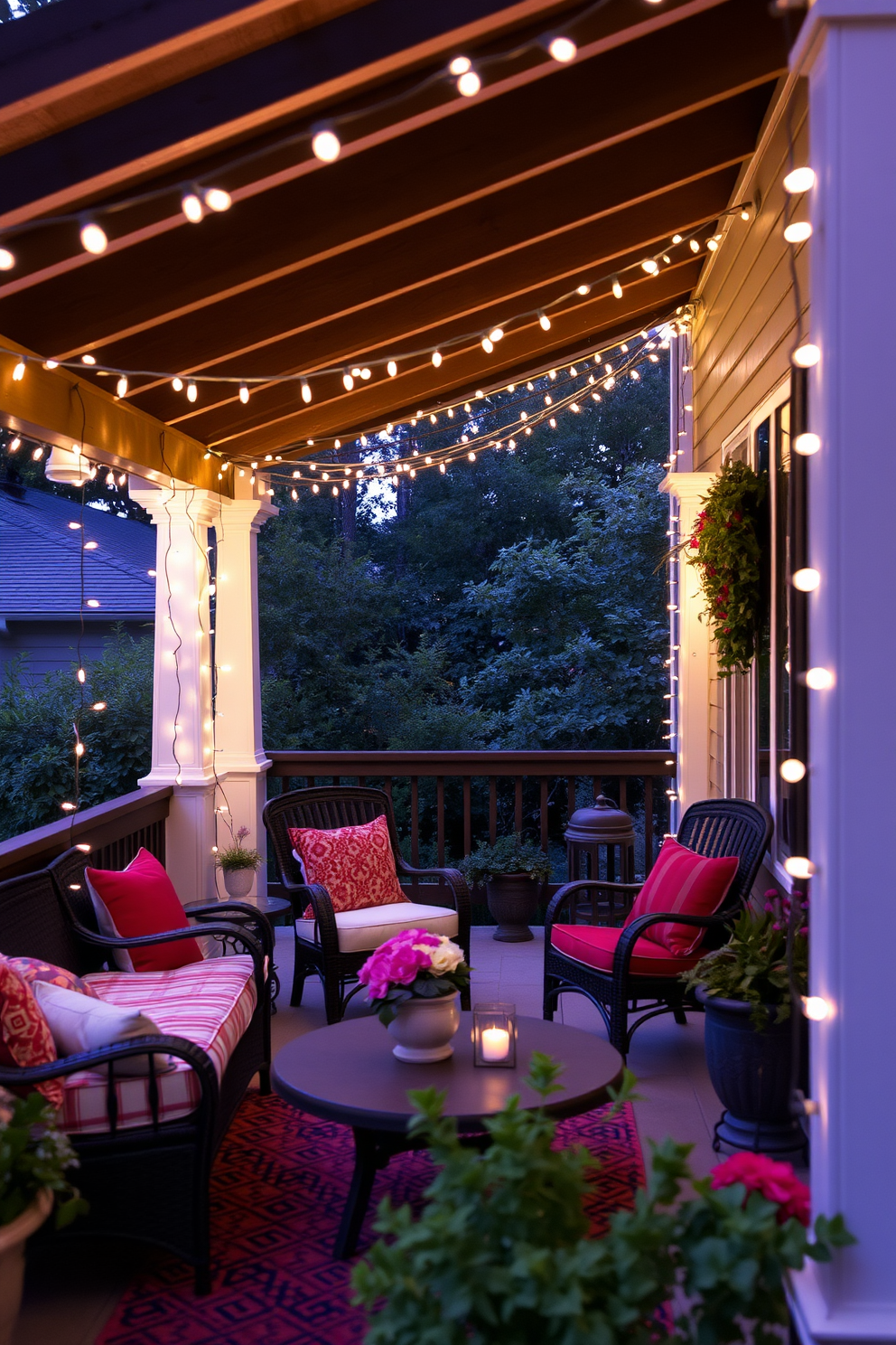 A cozy outdoor space adorned with hanging twinkle lights creates a festive glow during the evening. The soft illumination enhances the ambiance, making it perfect for gatherings and celebrations. For Labor Day, consider decorating your windows with red white and blue accents. Use wreaths and banners to reflect the holiday spirit while adding a touch of patriotism to your home.