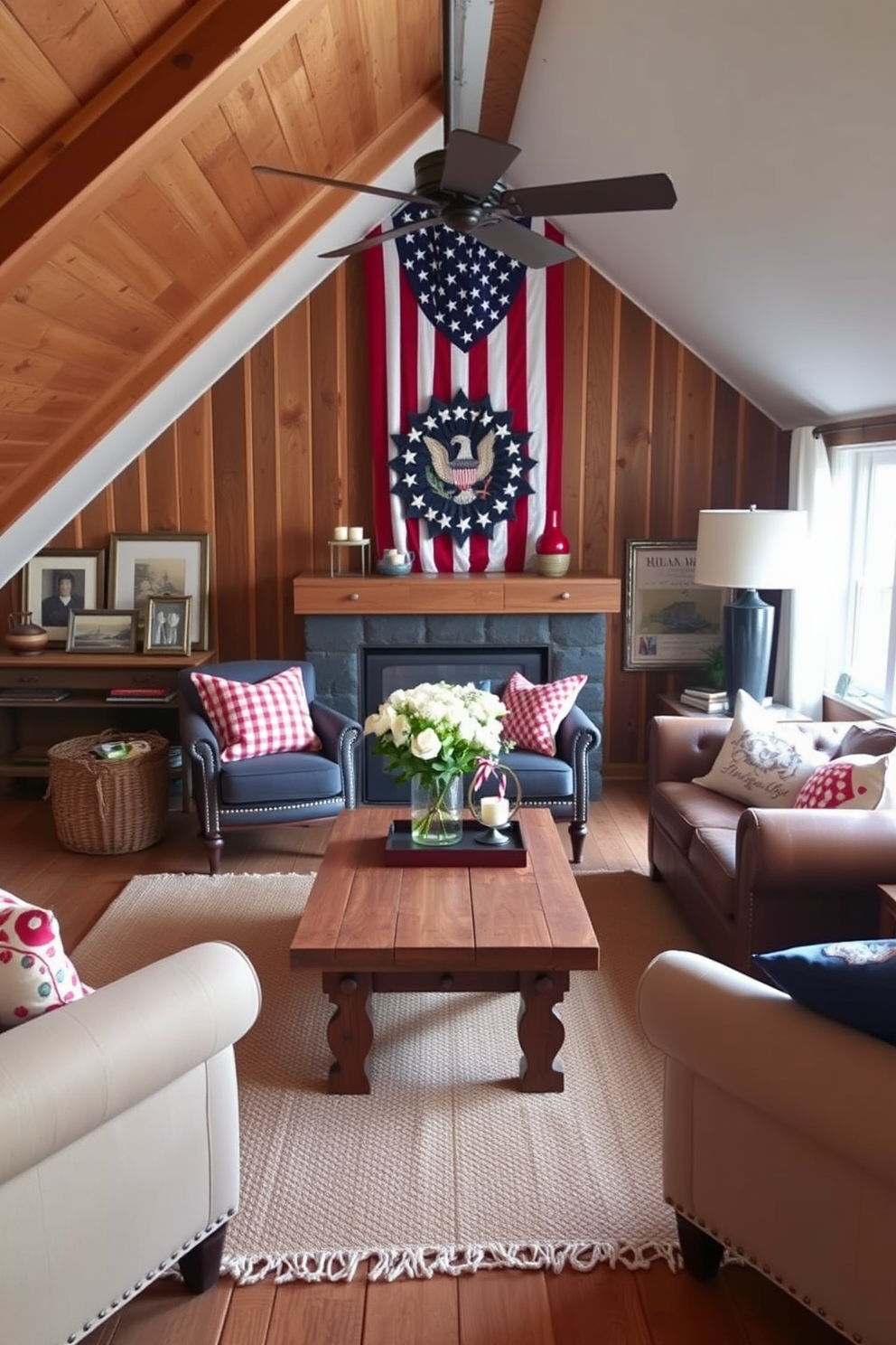 Reclaimed wood furniture adds a touch of rustic charm to any space. Imagine a cozy living room featuring a reclaimed wood coffee table surrounded by comfortable seating and warm textiles. For Memorial Day, consider decorating your attic with a patriotic theme. Use red, white, and blue accents in cushions and decor to create a festive atmosphere that honors the holiday.