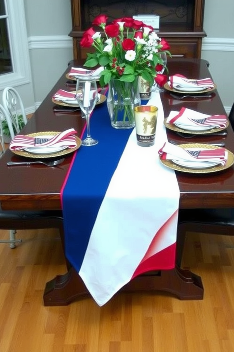 Table runners in flag colors create a festive atmosphere for Memorial Day celebrations. The vibrant hues of red, white, and blue can enhance the dining experience and pay tribute to the holiday. Choose a table runner made from a lightweight fabric that drapes elegantly over the table. Pair it with complementary dinnerware and centerpieces to complete the patriotic look.