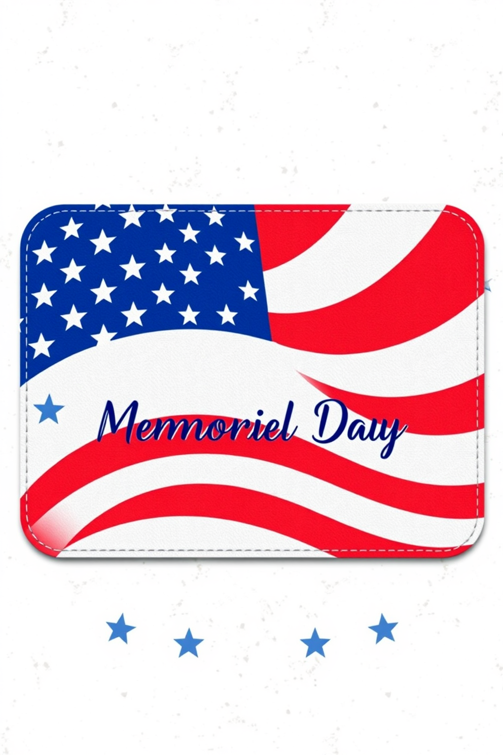 A patriotic themed mouse pad design featuring a vibrant American flag pattern. The background showcases a subtle texture that adds depth, while the edges are elegantly stitched for durability. Incorporate elements like stars and stripes in a modern artistic style. This design is perfect for enhancing a home office space, creating an inspiring and festive atmosphere for Memorial Day celebrations.