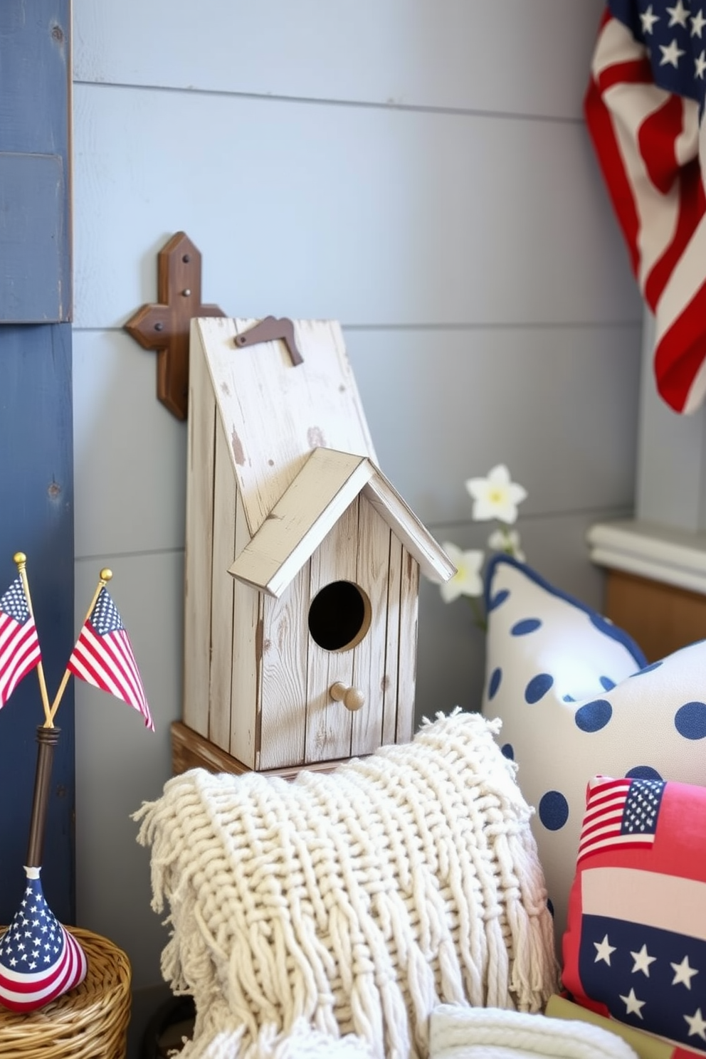 A charming birdhouse serves as a delightful decor accent, adding a touch of whimsy to your space. Its rustic design features a weathered finish and intricate details that invite a sense of nostalgia. For a Memorial Day reading nook, consider a cozy corner with plush cushions and a soft throw blanket. Surround the area with patriotic decor, including small flags and red, white, and blue accents, to create a warm and inviting atmosphere.